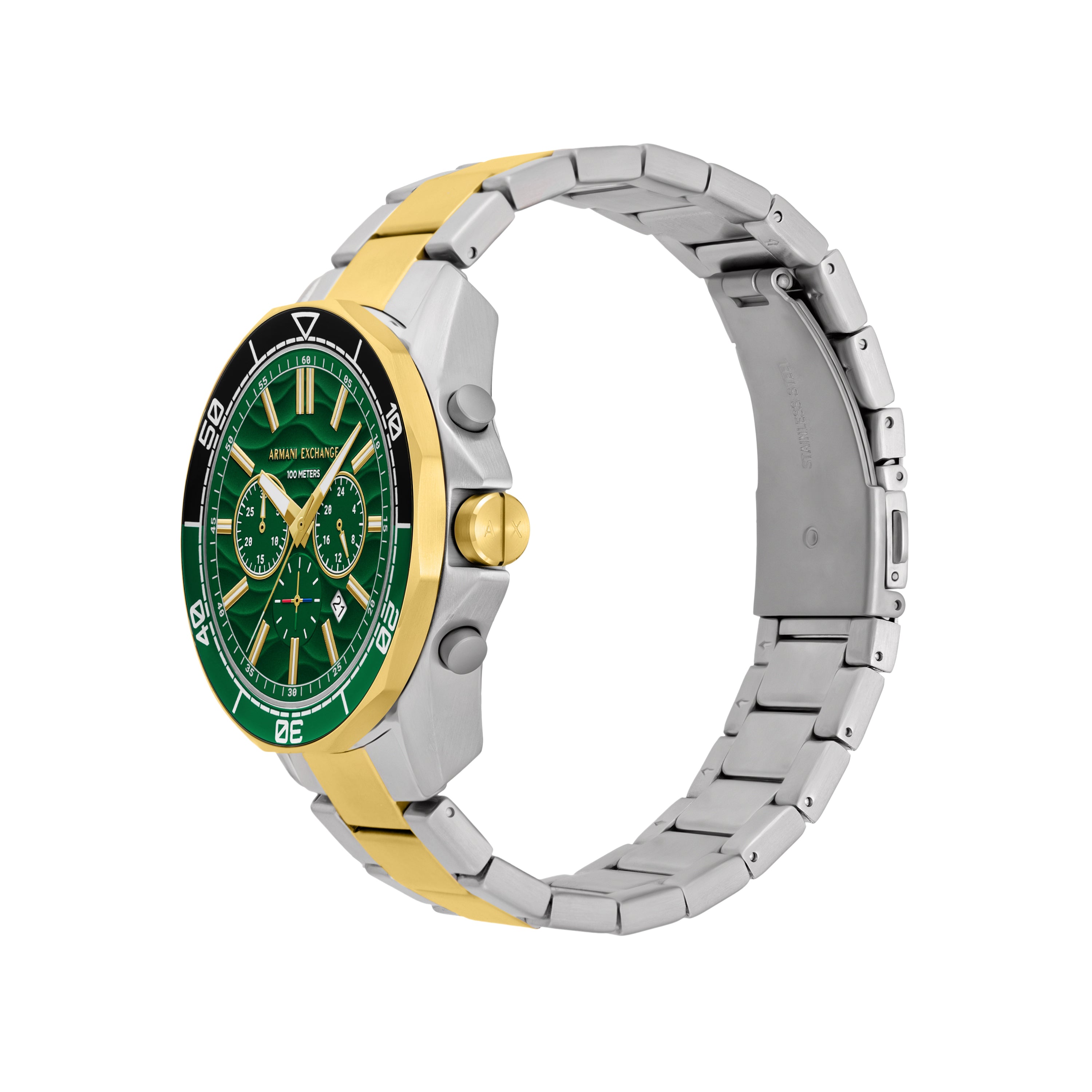 Armani Exchange Chronograph Green Dial Two-Tone Stainless Steel Watch AX1966