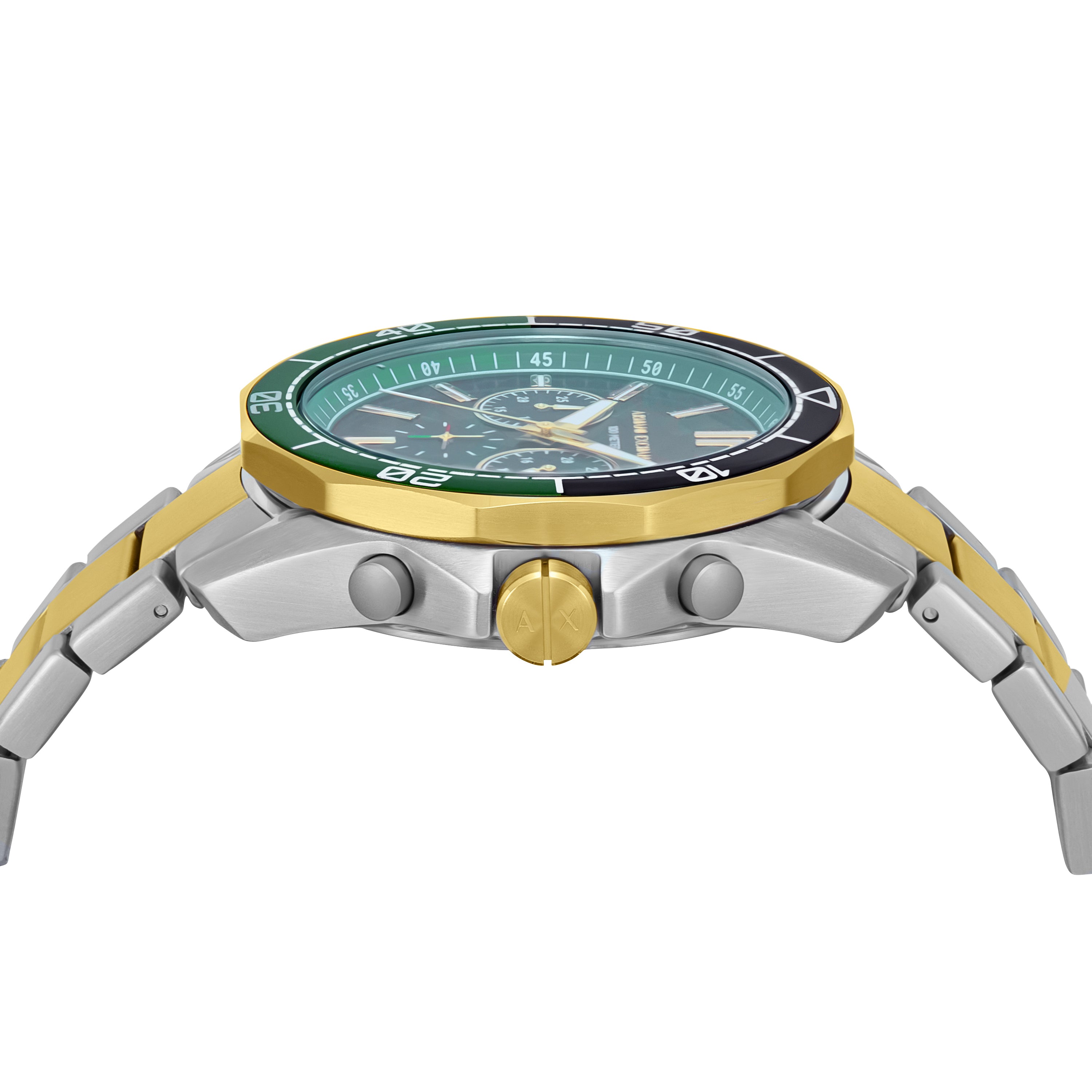 Armani Exchange Chronograph Green Dial Two-Tone Stainless Steel Watch AX1966