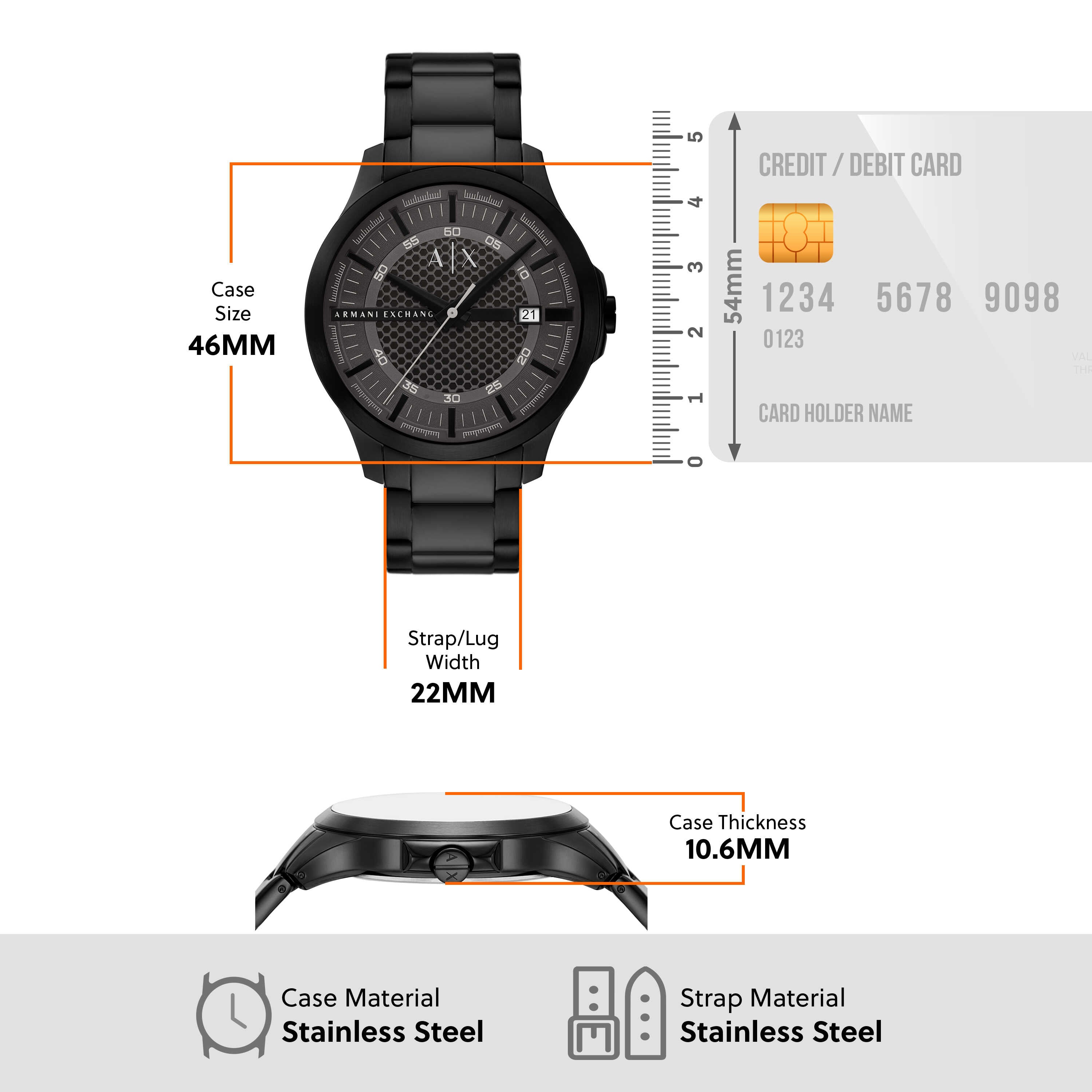 Armani Exchange Black Stainless Steel Black Dial Watch AX2464