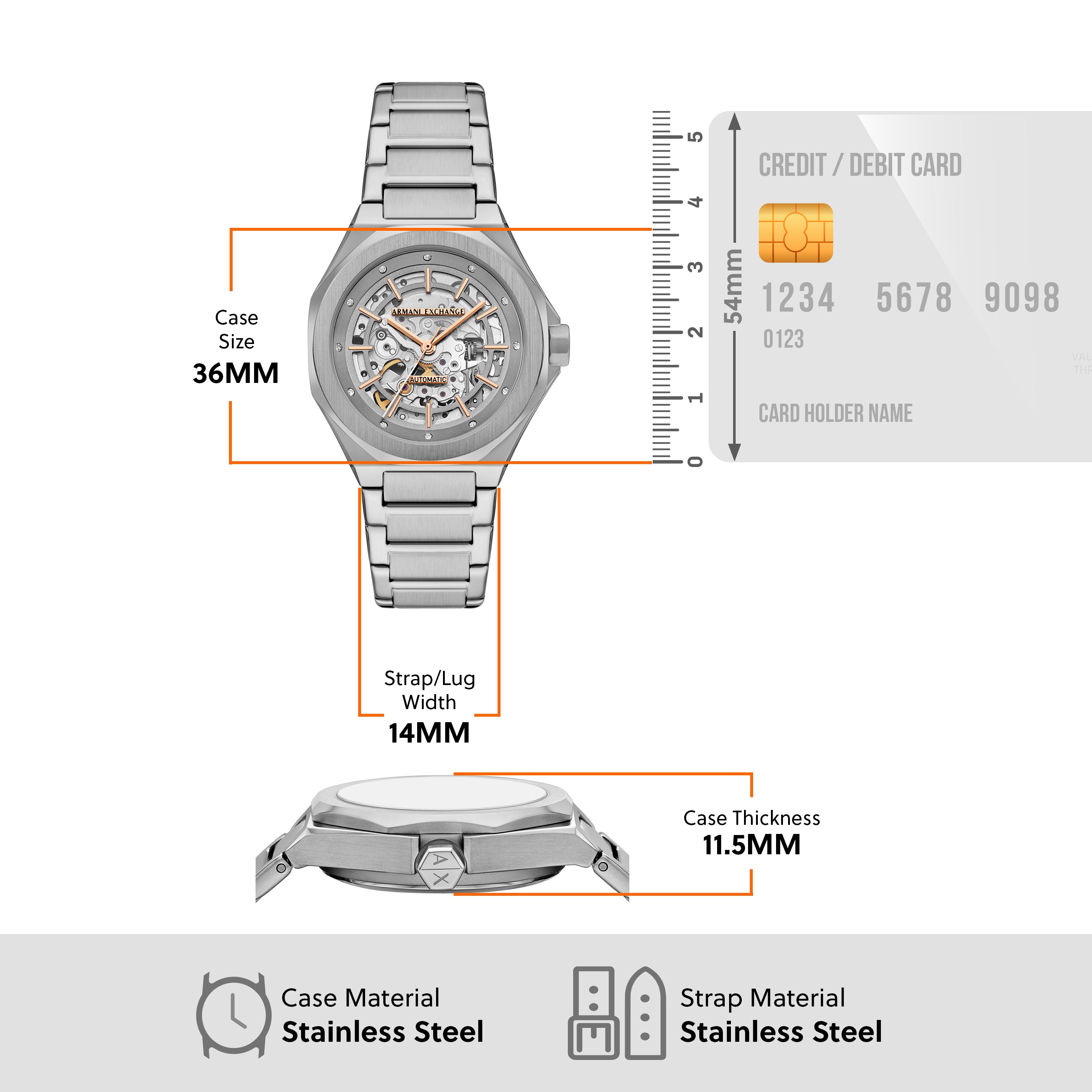 Armani Exchange Automatic Silver Dial Stainless Steel Watch AX4618