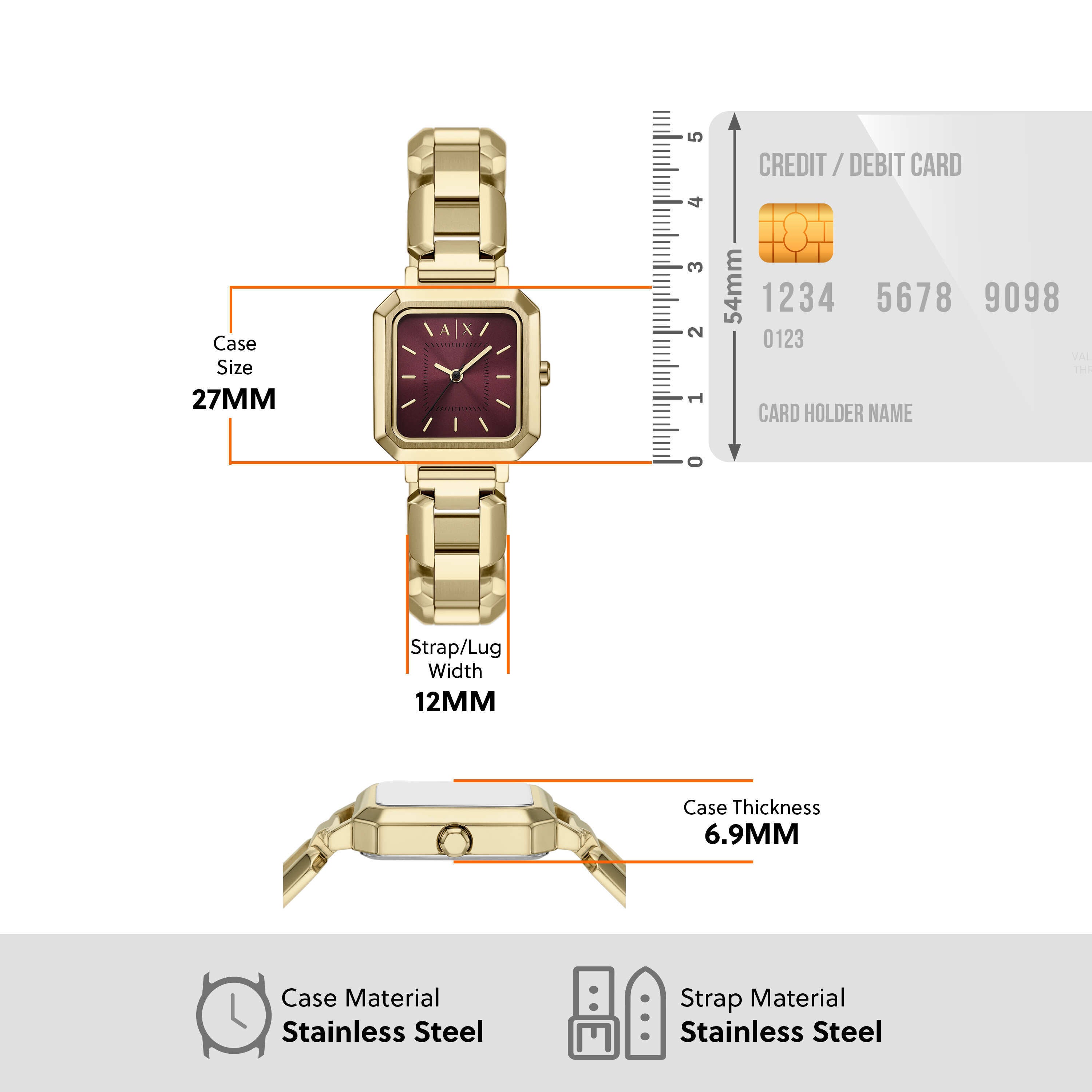 Armani Exchange Red Dial Stainless Steel Watch AX5734