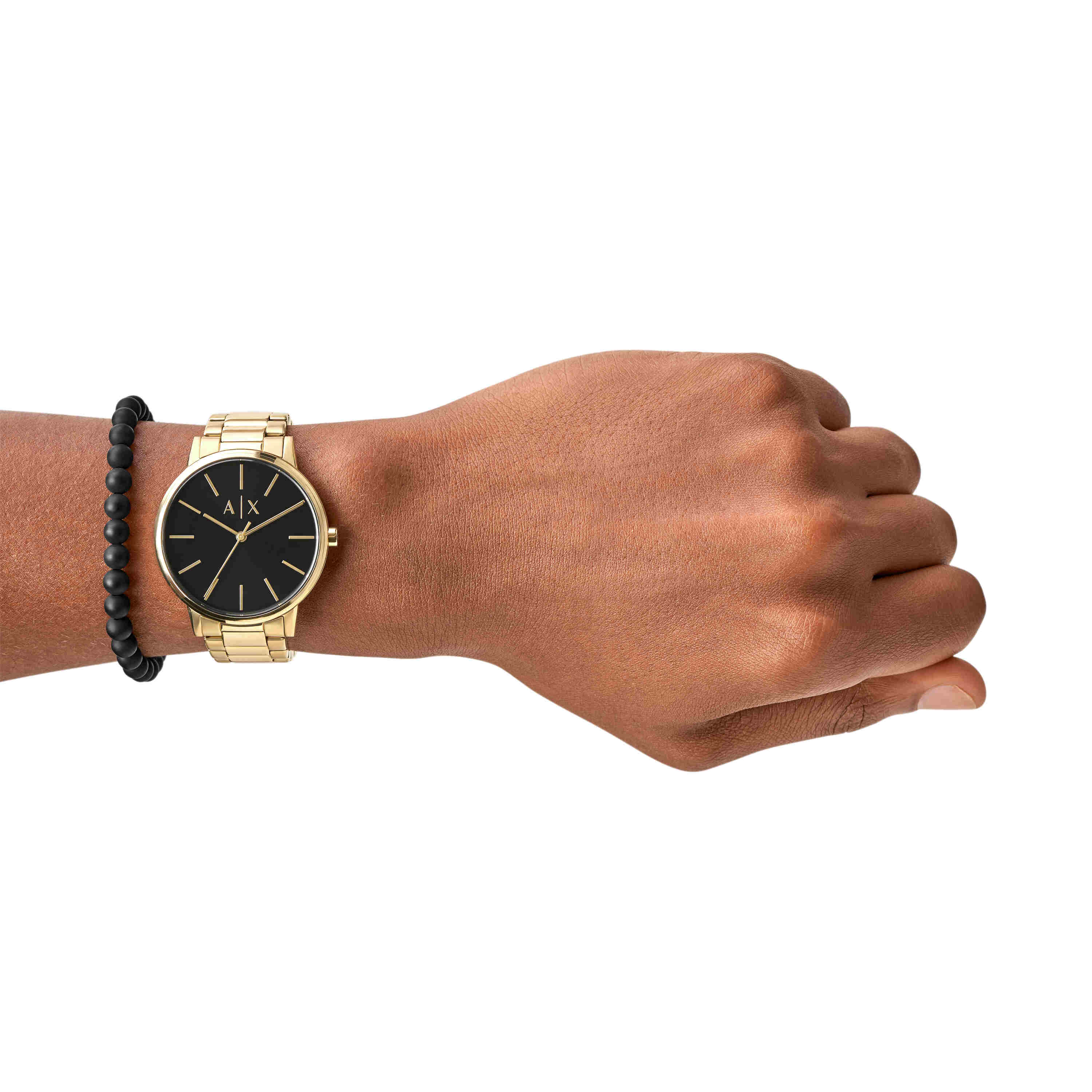 Armani Exchange Gold Tone Stainless Steel Watch and Bracelet Gift Set AX7119