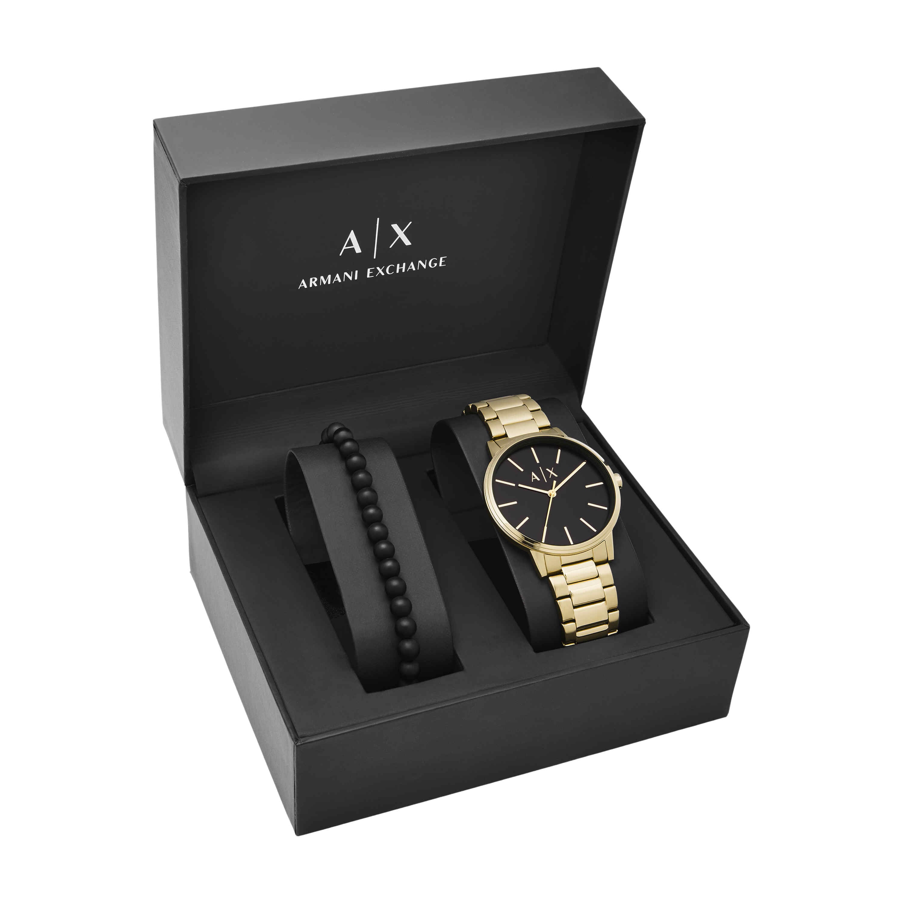 Armani Exchange Gold Tone Stainless Steel Watch and Bracelet Gift Set AX7119