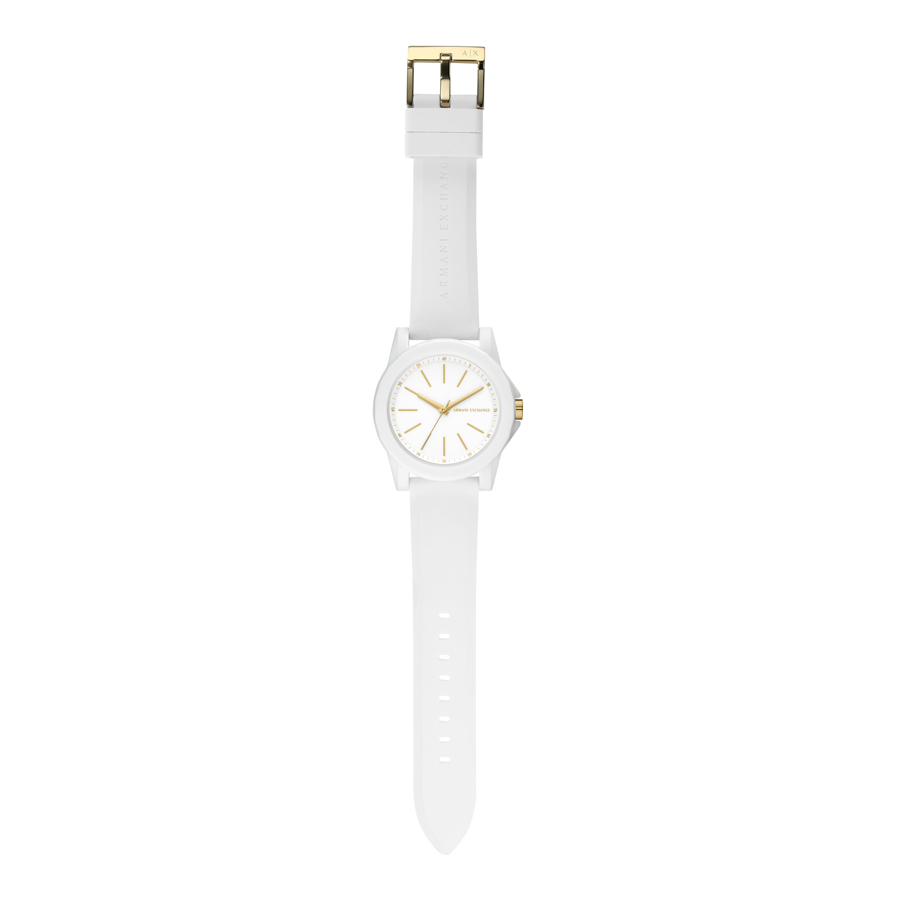 Armani Exchange Three-Hand White and Gold Rubber band Watch AX7126