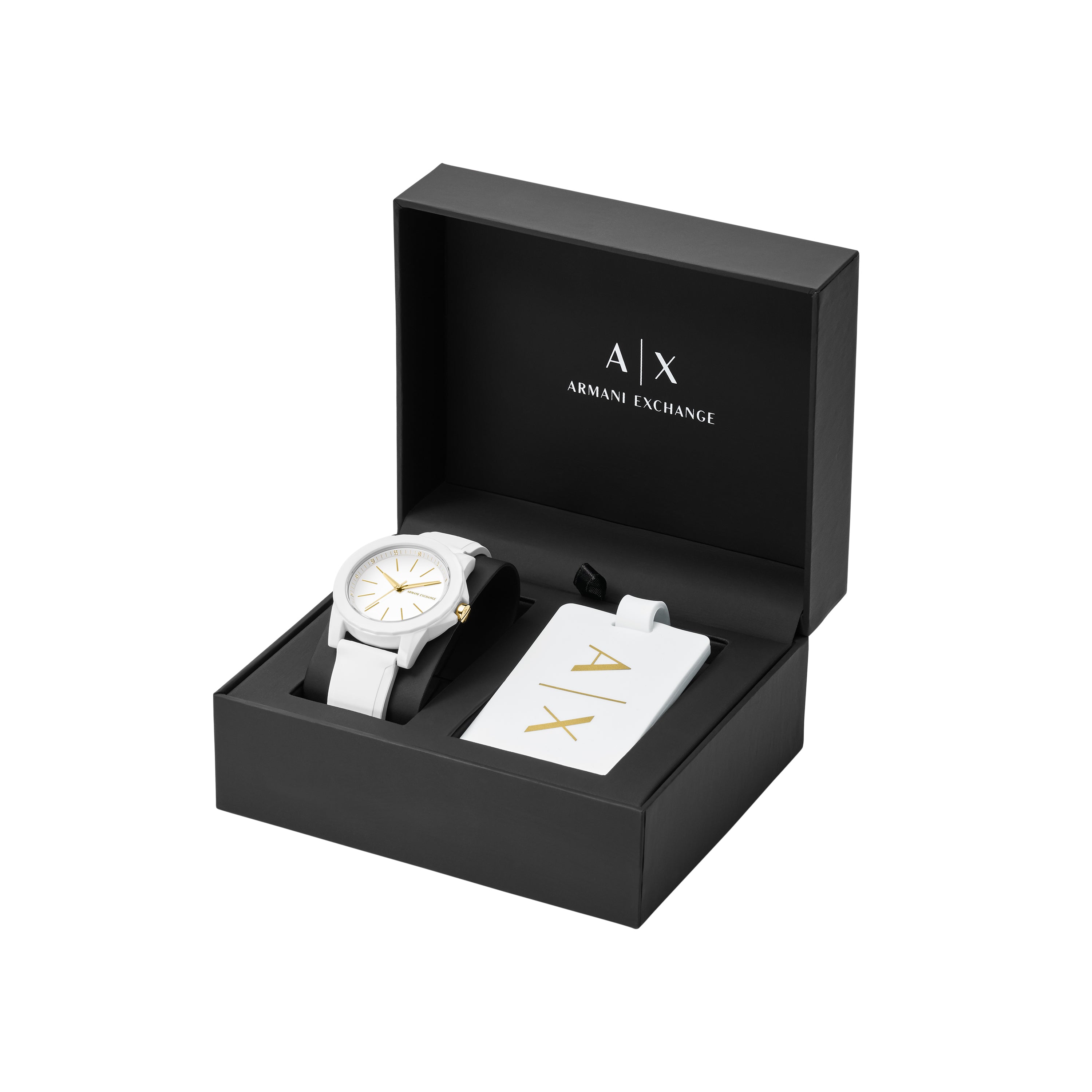 Armani Exchange Three-Hand White and Gold Rubber band Watch AX7126