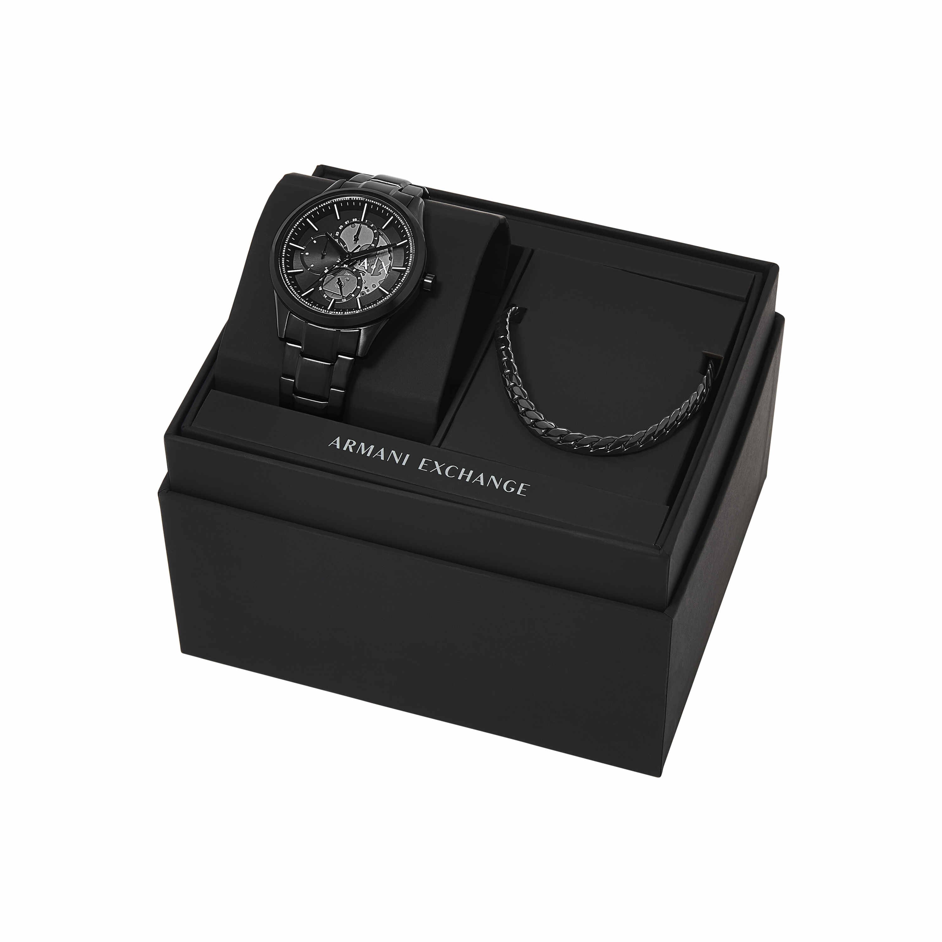 Armani Exchange Multifunction Black Stainless Steel Watch and Necklace Set AX7160SET