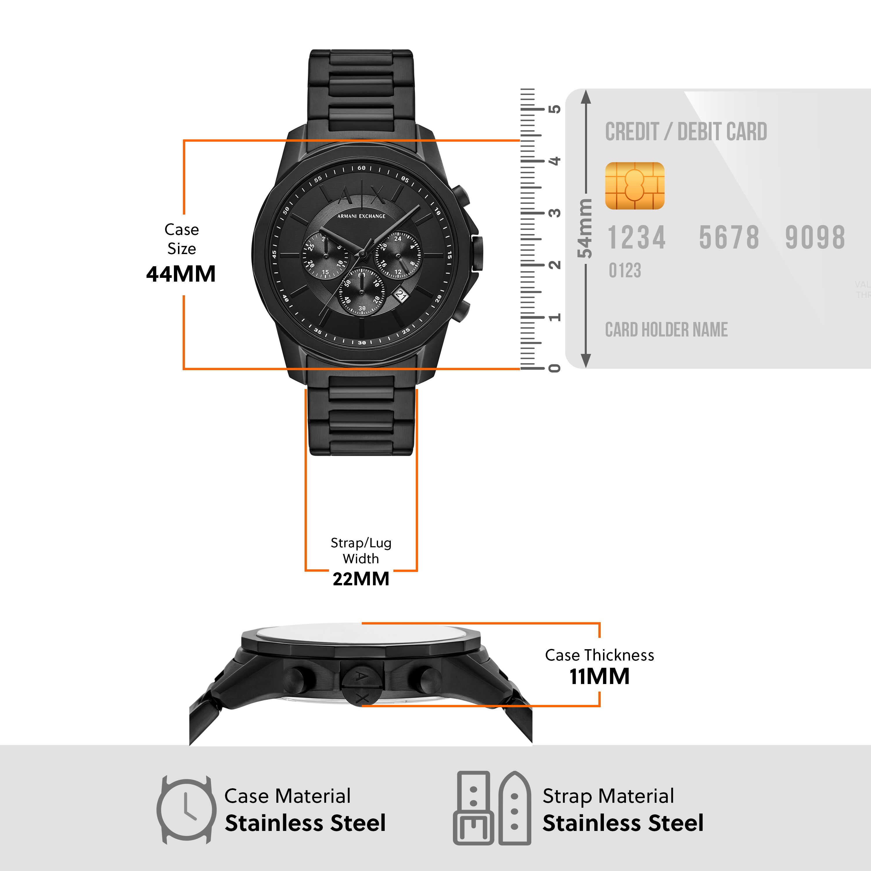 Armani Exchange Black Stainless Steel Watch and Bracelet Set AX7163SET