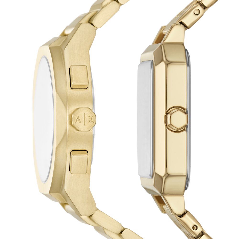 Armani Exchange Sync Chronograph Gold-Tone Stainless Steel Couples Watch Gift Set AX7171SET