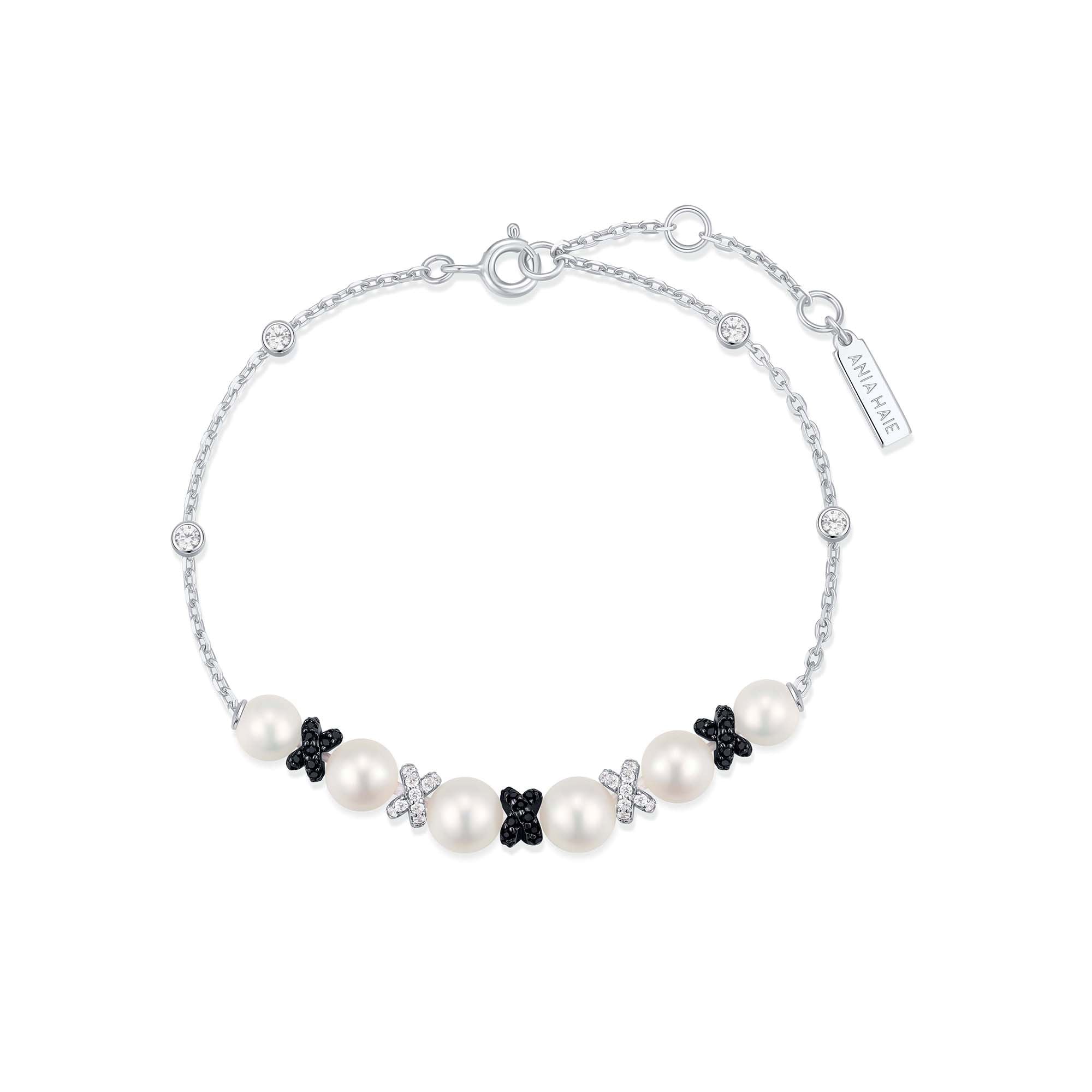 Ania Haie Two Tone Pearl Bracelet Elegant Braided Sparkling Design