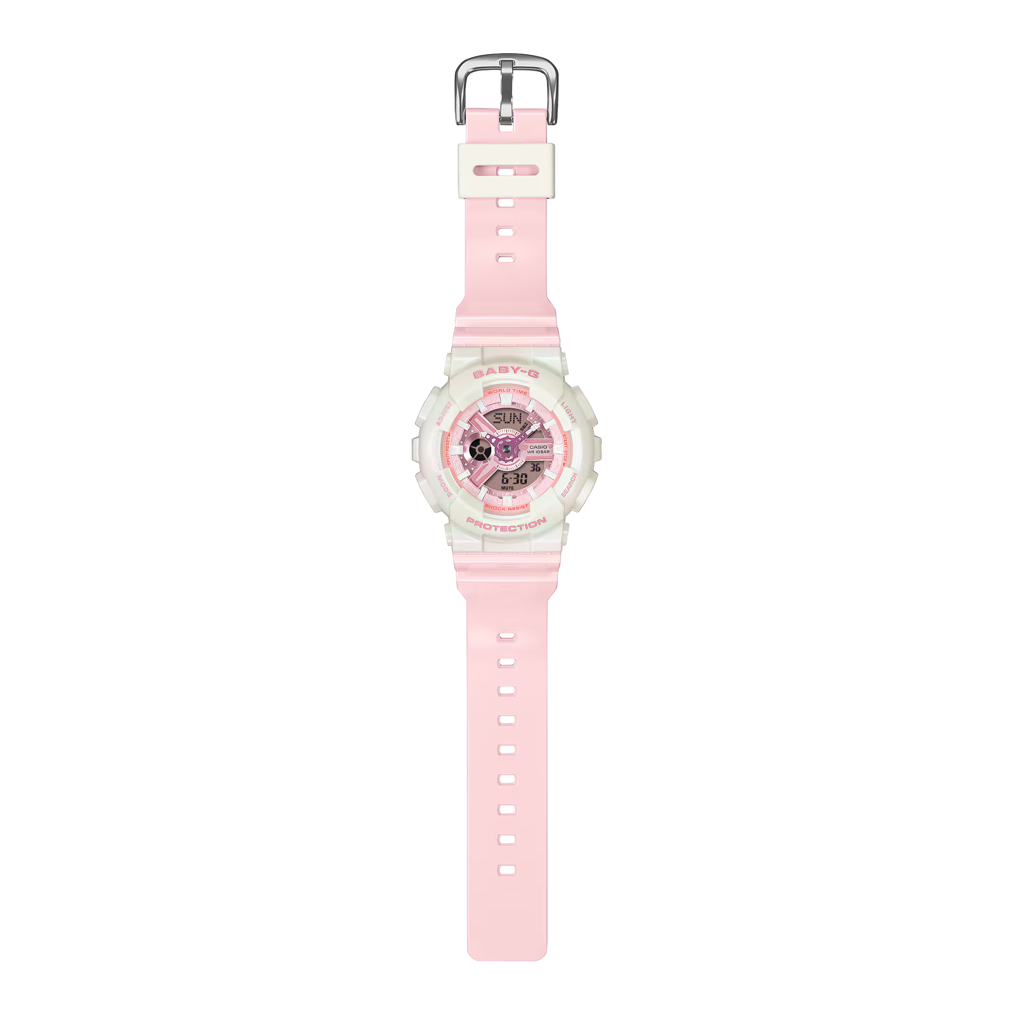 Baby-G Blue Dial Pink Resin Band Iridescent White Case Watch BA110PD-4A