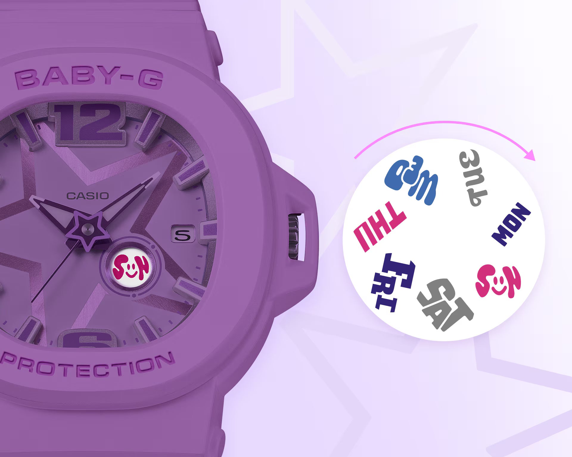 Baby-G Analog Space Pop Dial Purple Resin Band Watch BGA10D-6A