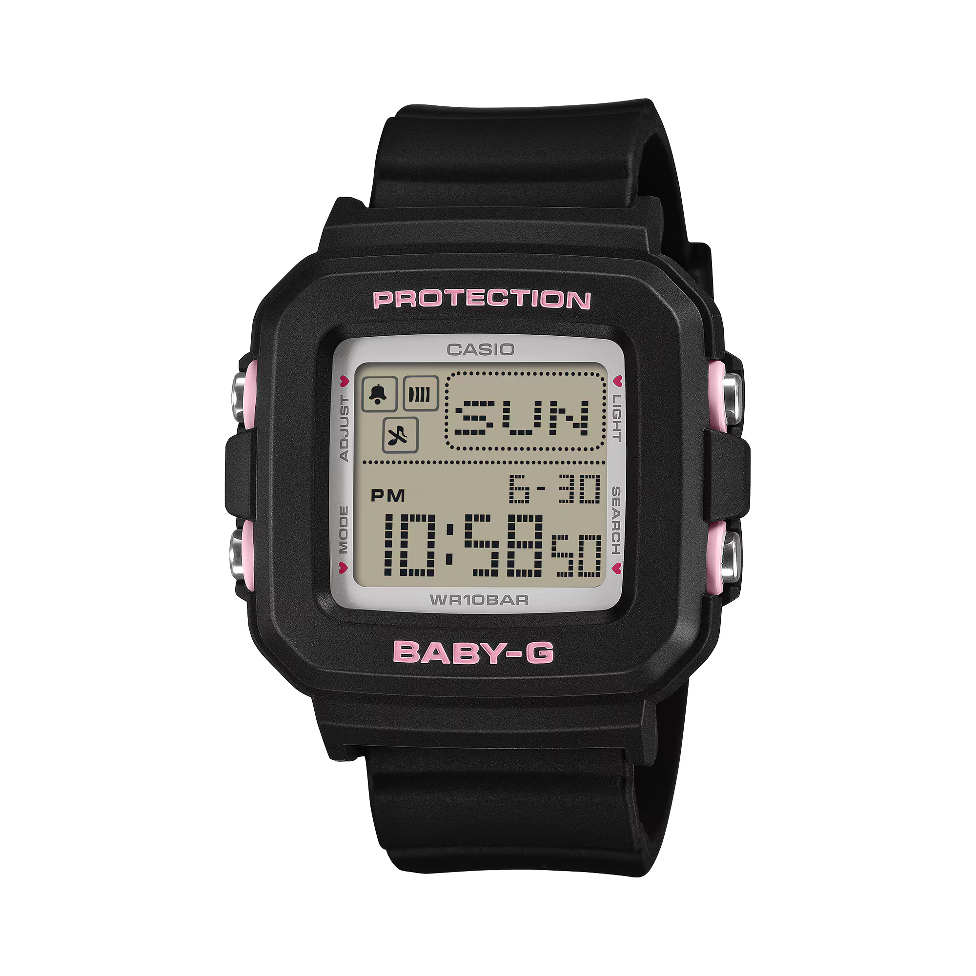 Baby-G Digital White Heart Pop Dial Black Resin Band Watch BGD10KH-1D