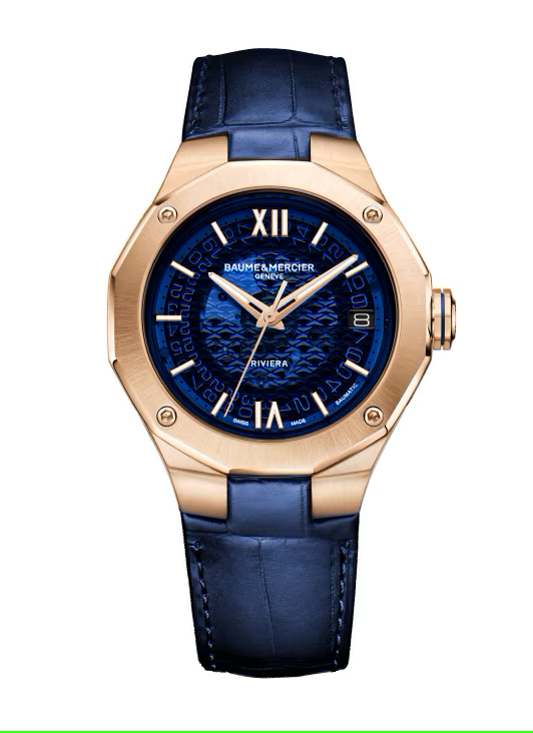 Baume Mercier Riviera 39mm Rose Gold Blue Sapphire Dial Watch