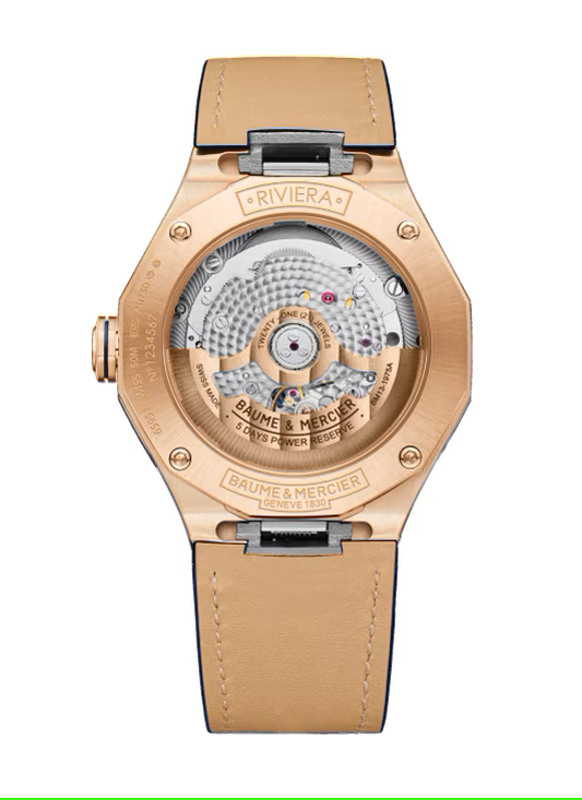 Baume Mercier Riviera 39mm Rose Gold Blue Sapphire Dial Watch