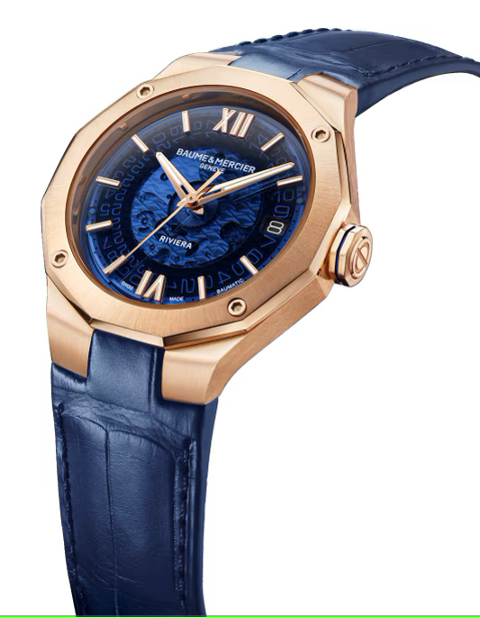 Baume Mercier Riviera 39mm Rose Gold Blue Sapphire Dial Watch
