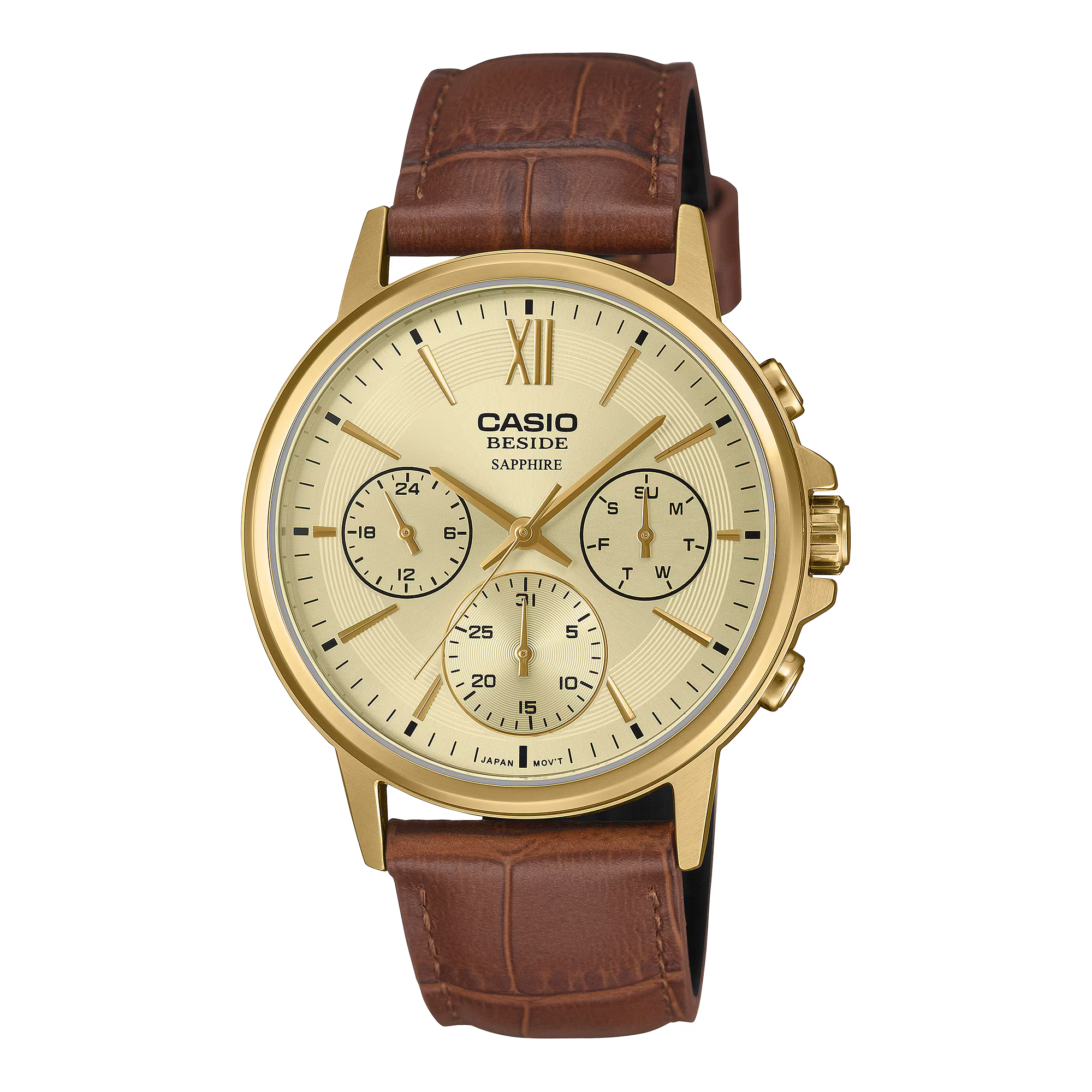 Casio Beside Chronograph Sapphire Gold Dial Leather Band Men's Watch BMS300GL-5A