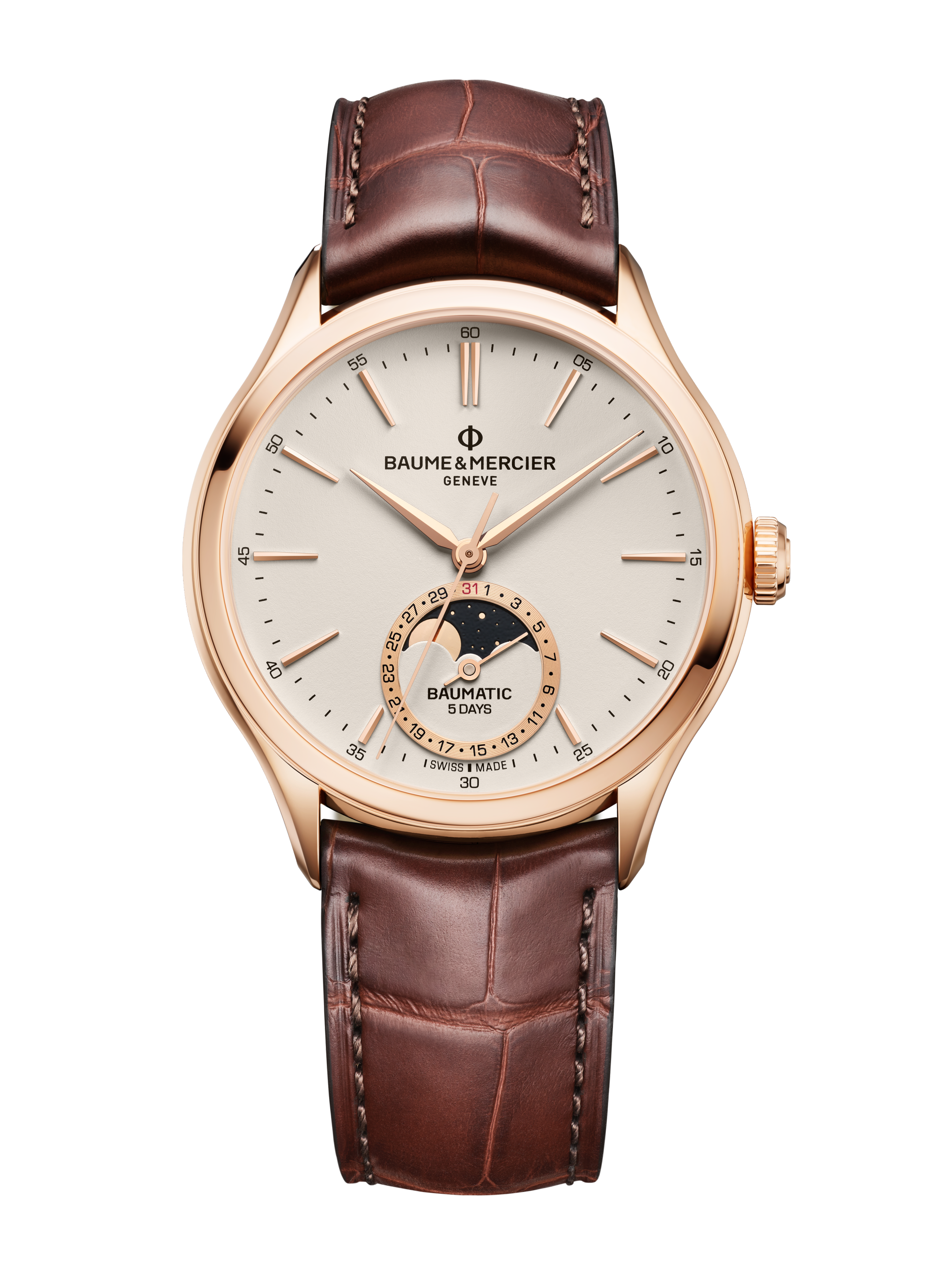 Baume & Mercier Rose Gold Moon Phase Watch 39mm Luxury Timepiece