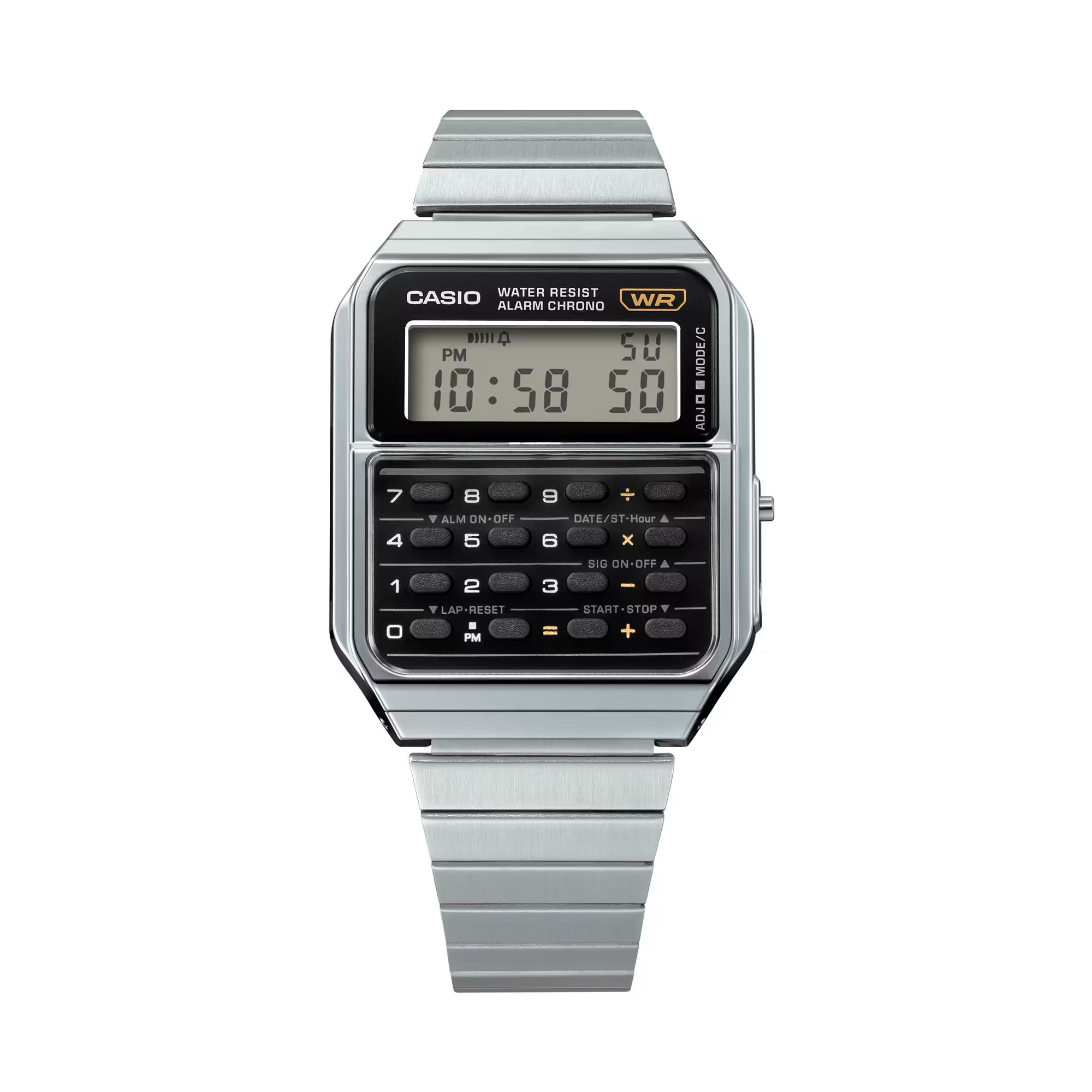 Casio Vintage Calculator Black Dial Stainless Steel Band Watch CA500WE-1A