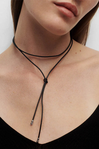 PDPAOLA Dana Leather Bow Necklace Silver