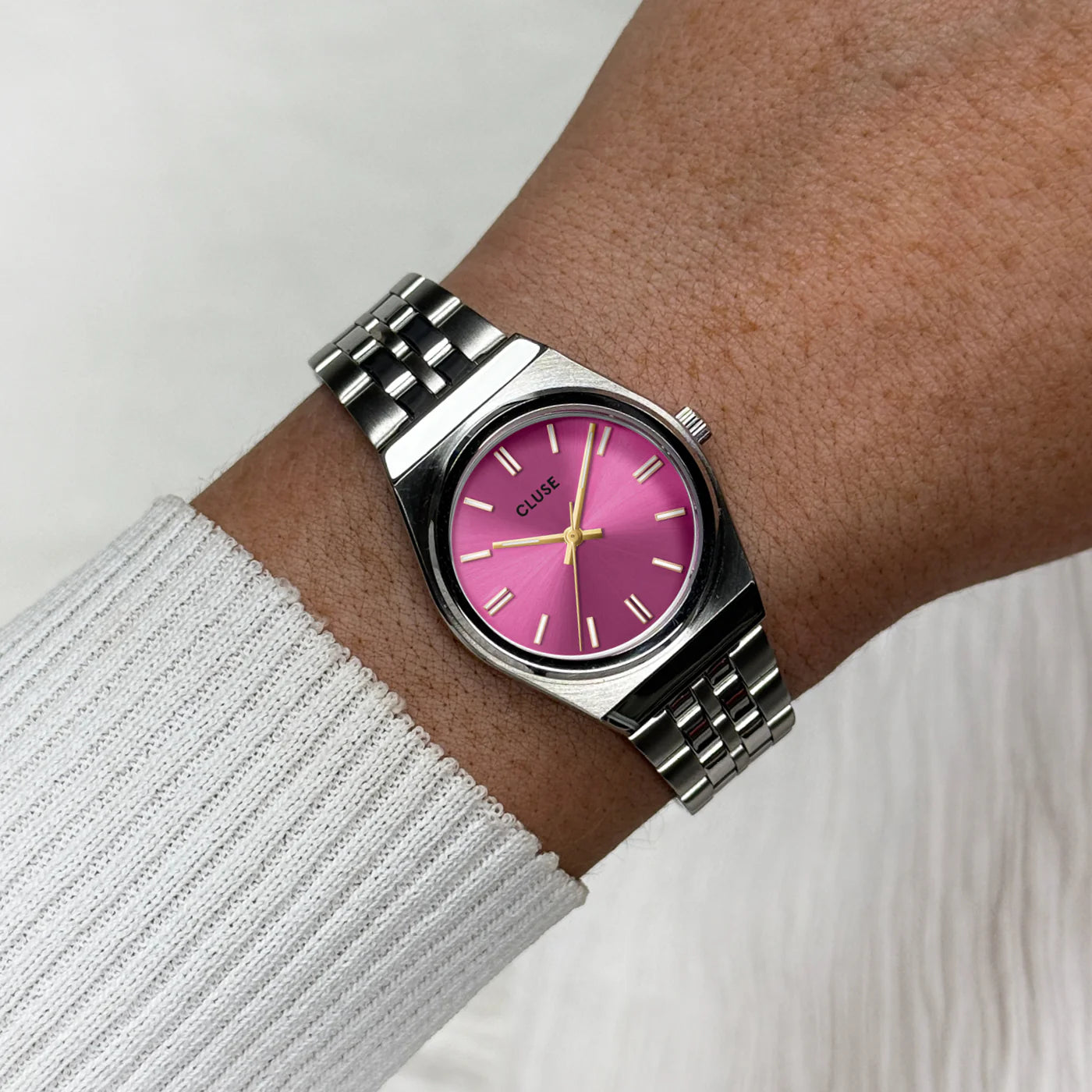 CLUSE Retro 70's Mini Stainless Steel Fuchsia Silver Women's Watch CW16303