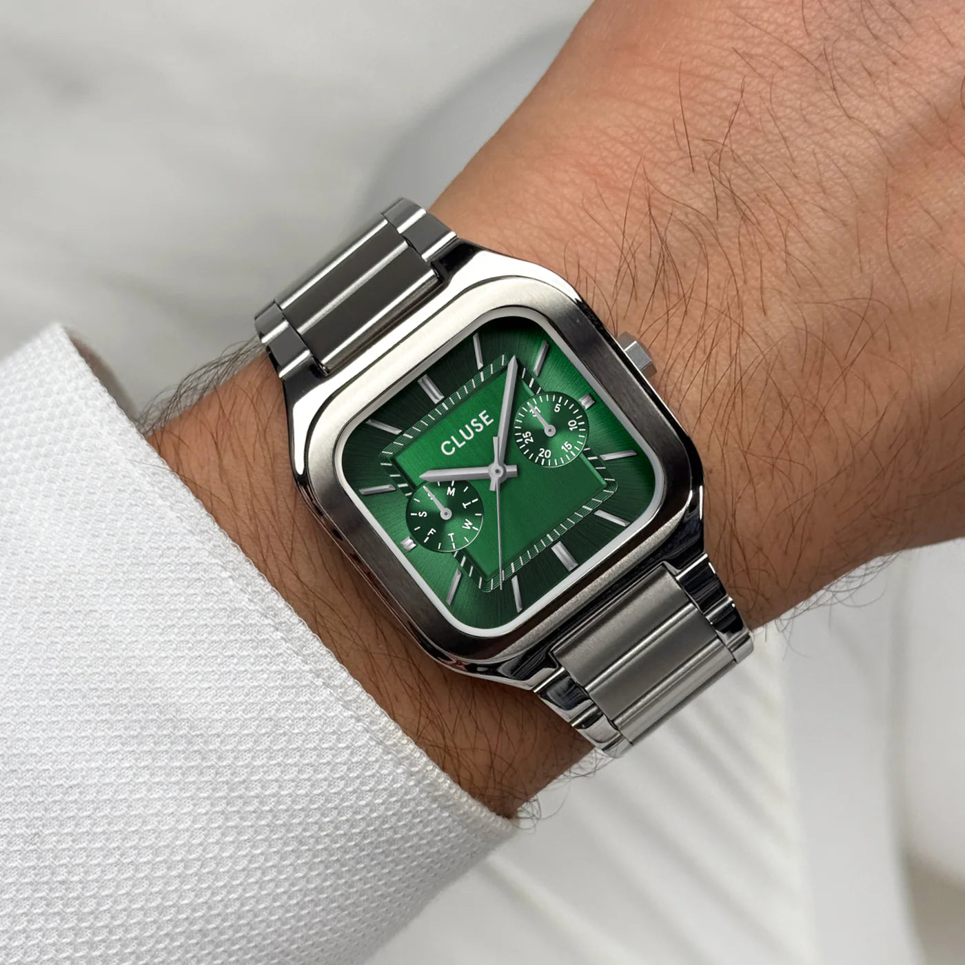 CLUSE Quadrus Multifunction Stainless Steel Green Dial Silver Men's Watch CW26202