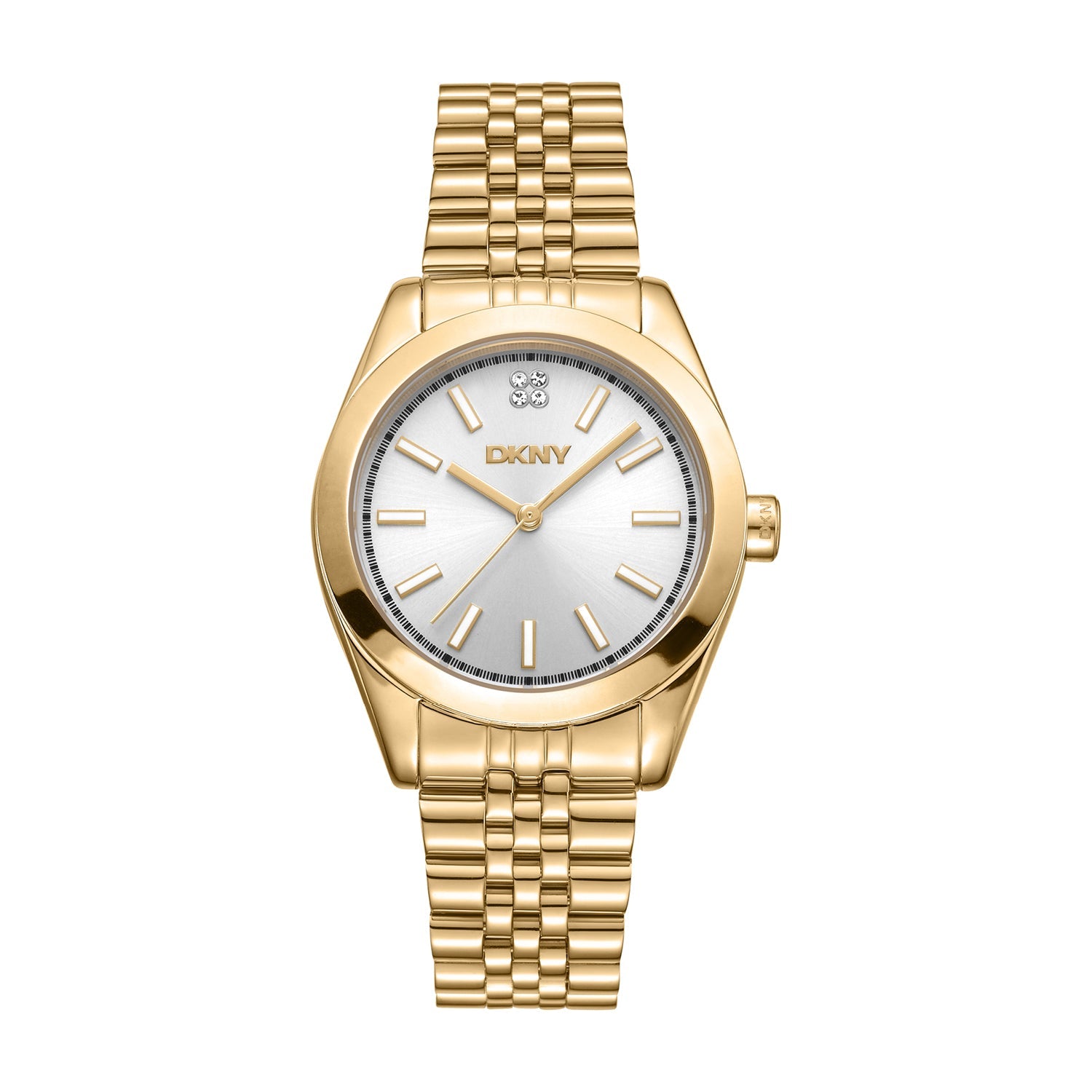 DKNY Gold Stainless Steel Womens Watch 32mm Silver Dial Elegant Style