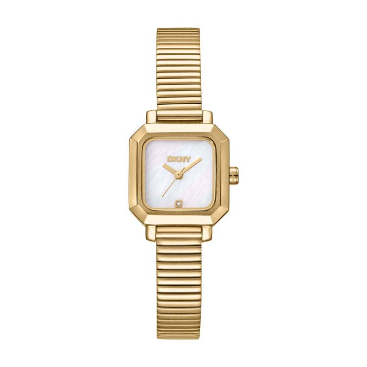 DKNY Gold Stainless Steel Mother of Pearl Square Watch 22mm