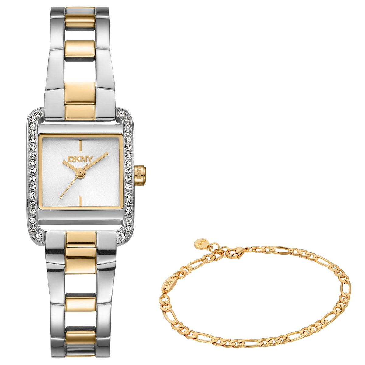 DKNY Mini Two-Tone 21x27mm Silver Dial Womens Watch + Gold Bracelet DK1L143M0055