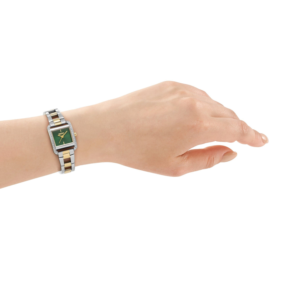 DKNY Mini Two-Tone 21x27mm Green Dial Womens Watch + Gold Bracelet DK1L143M0065