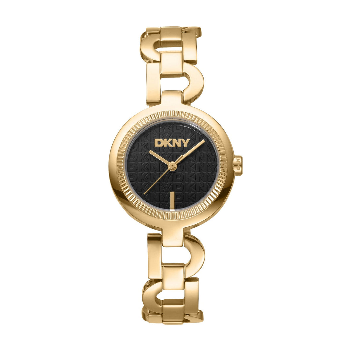 DKNY Open Link Gold 28mm Black Dial Womens Watch DK1L162M0045