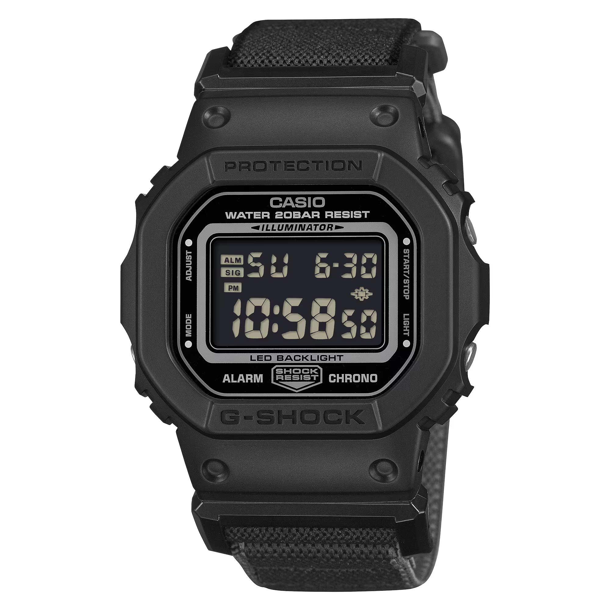 G-Shock Digital All Black Nylon FIDLOCK Clasp Band Watch DW5600MNC-1D