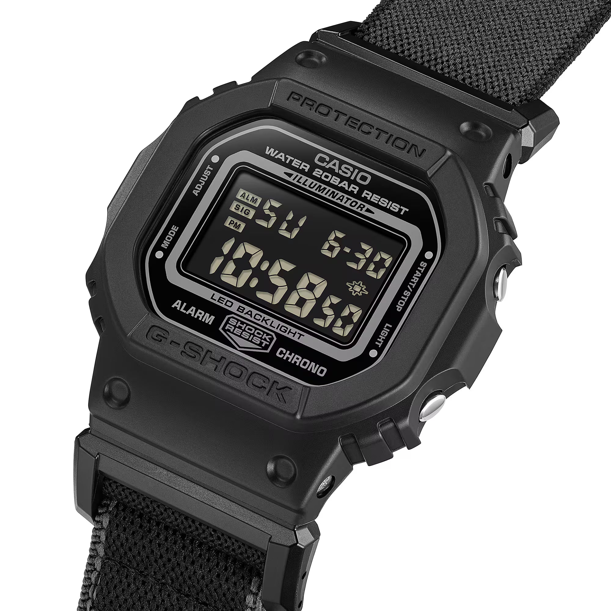G-Shock Digital All Black Nylon FIDLOCK Clasp Band Watch DW5600MNC-1D
