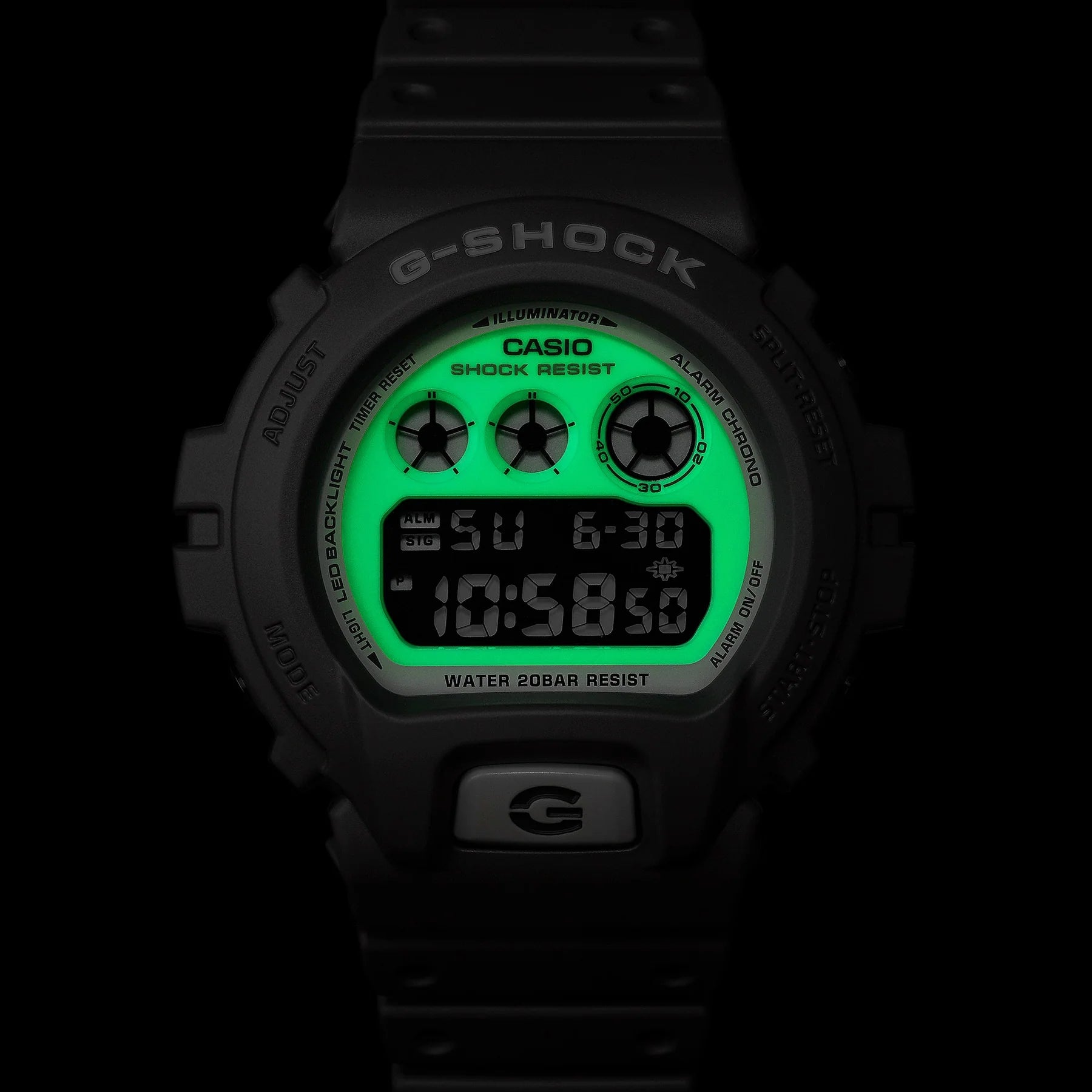 G-Shock Digital White Glow in Dark Dial Dark Grey Resin Band Watch DW6900HD-8D