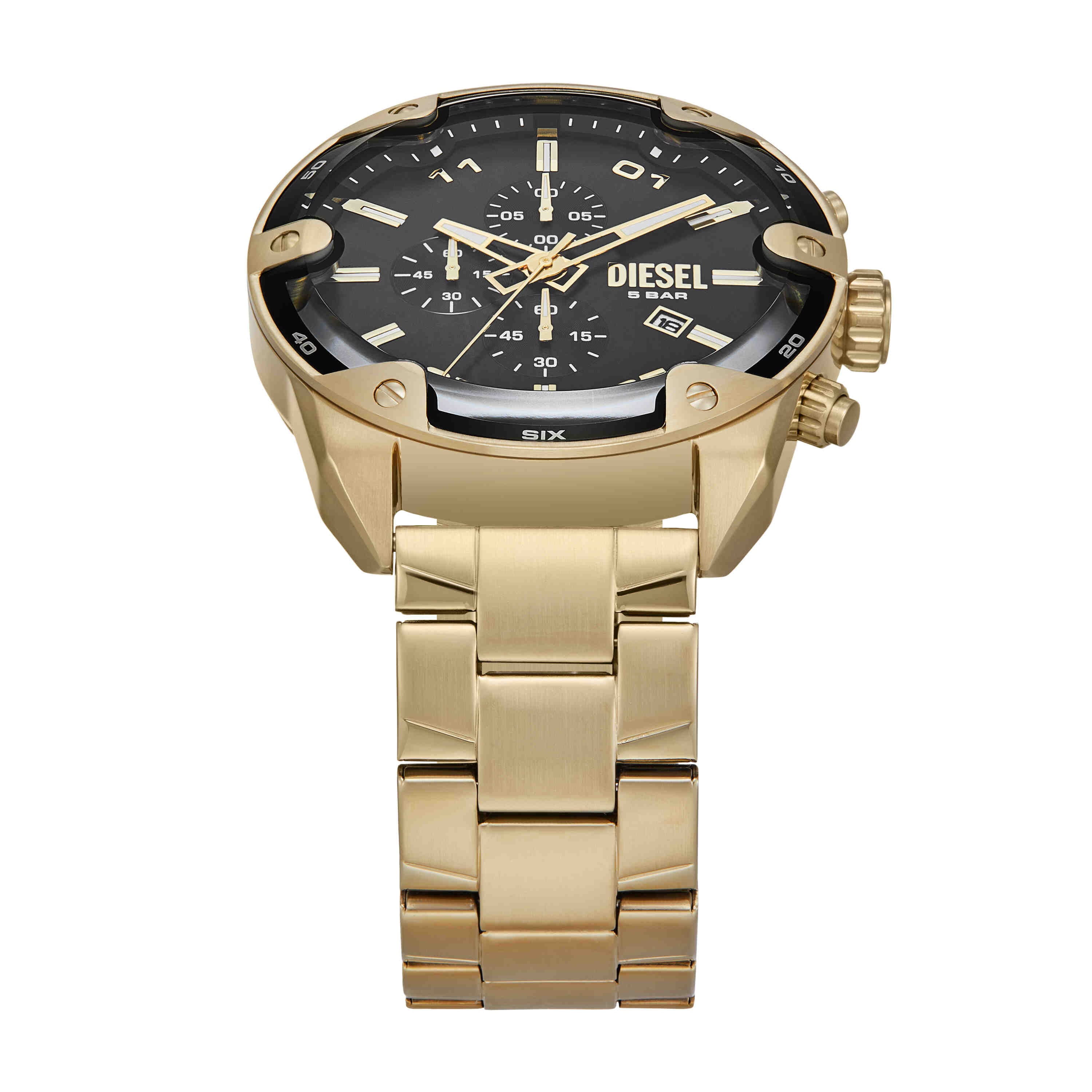 Diesel Spiked Black Dial Gold Stainless Steel Watch DZ4678