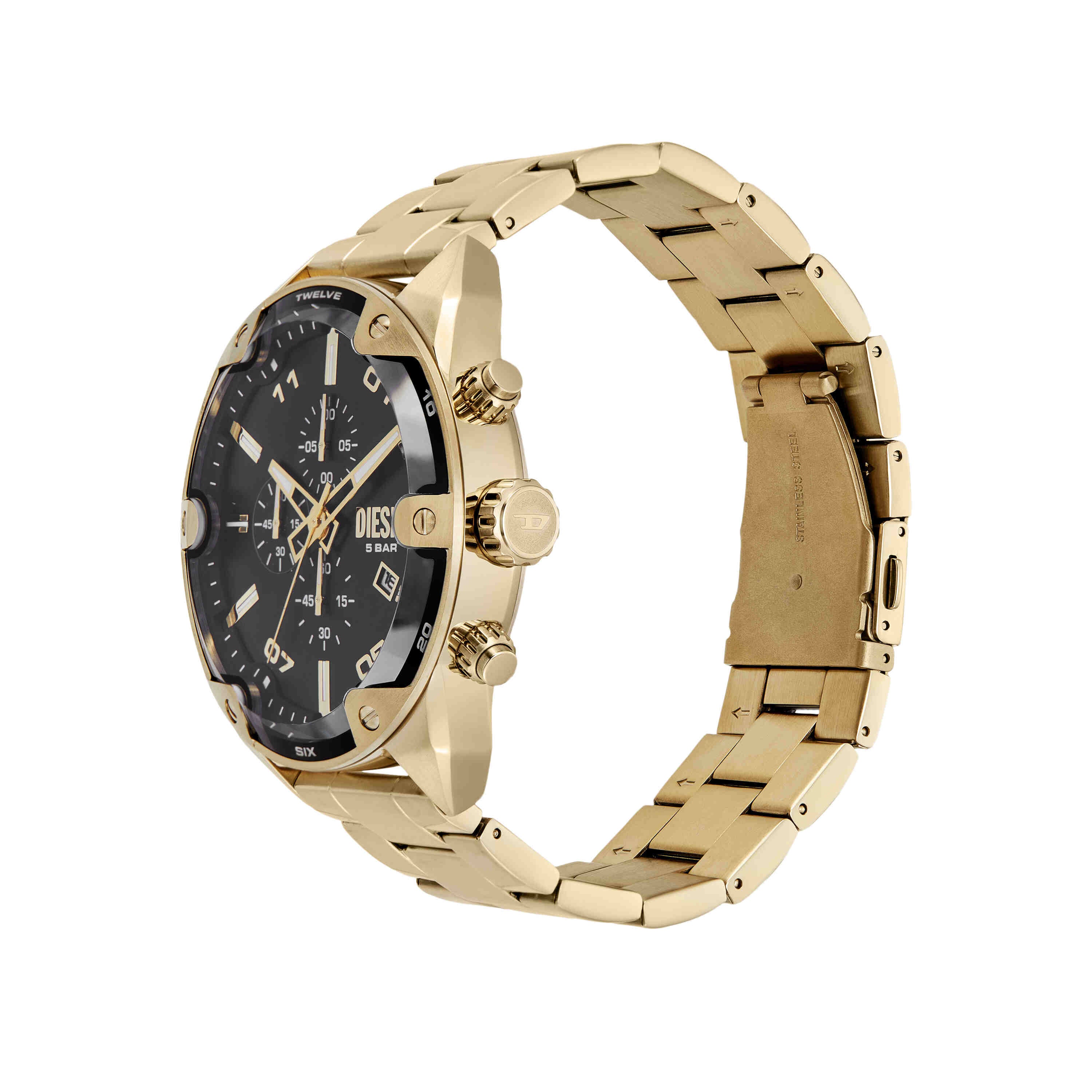 Diesel Spiked Black Dial Gold Stainless Steel Watch DZ4678