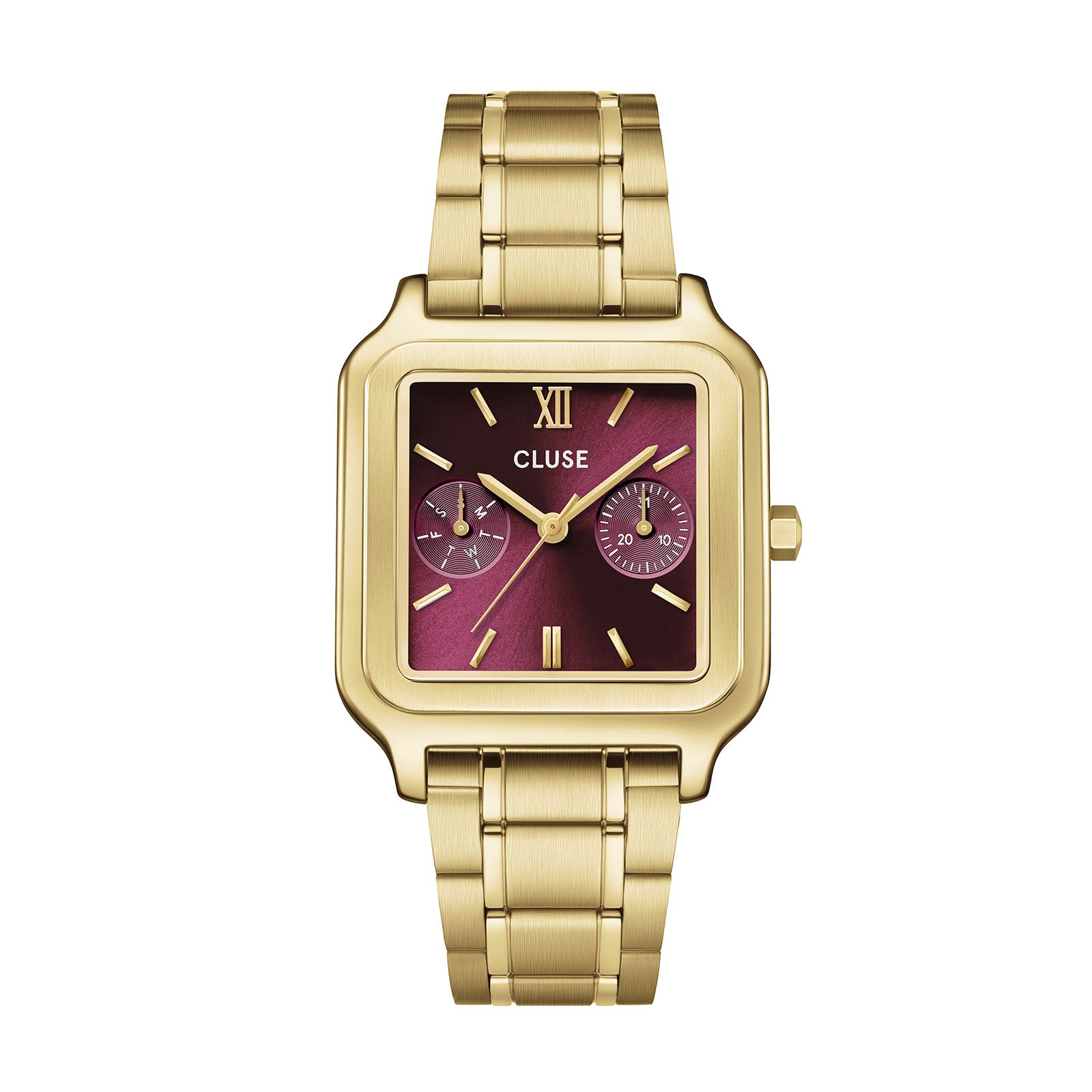 CLUSE Gracieuse Multifunction watch, burgundy dial, gold stainless steel strap CW16403