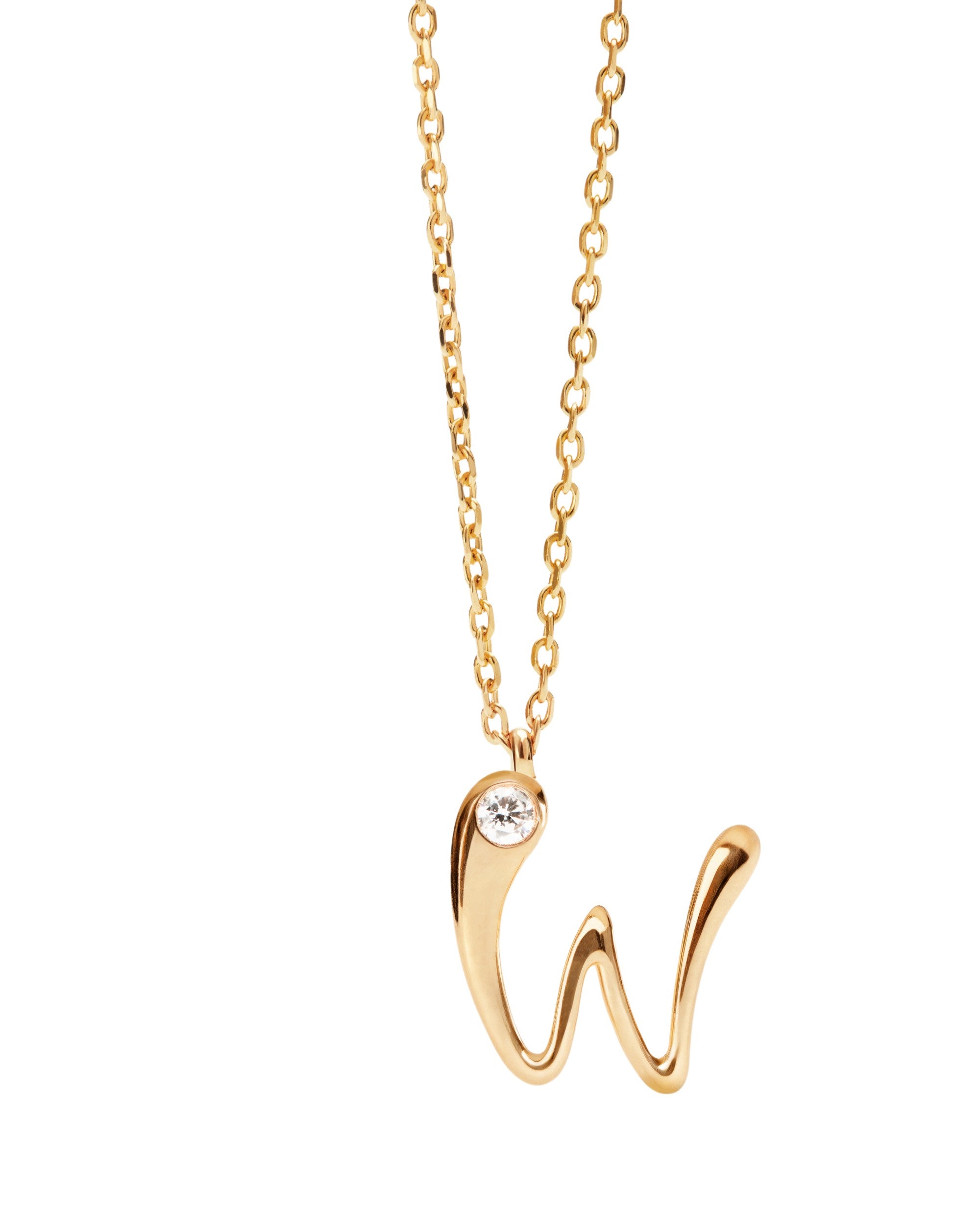 PDPAOLA Initial Letter Pendant Floating W Pendant Unisex Necklace Sterling Silver Recycled 18K Gold Plating CO01-B96-U