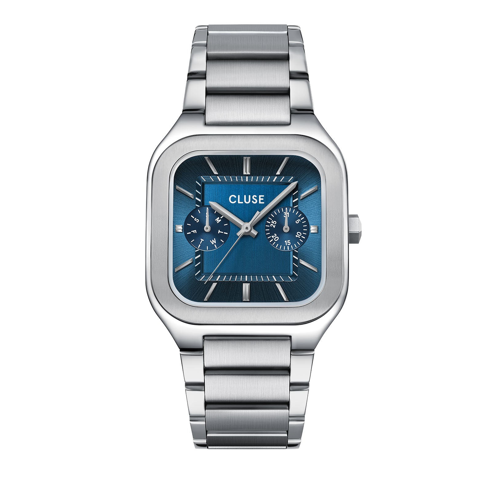 CLUSE Quadrus Multifunction watch, blue dial, silver stainless steel strap CW26209