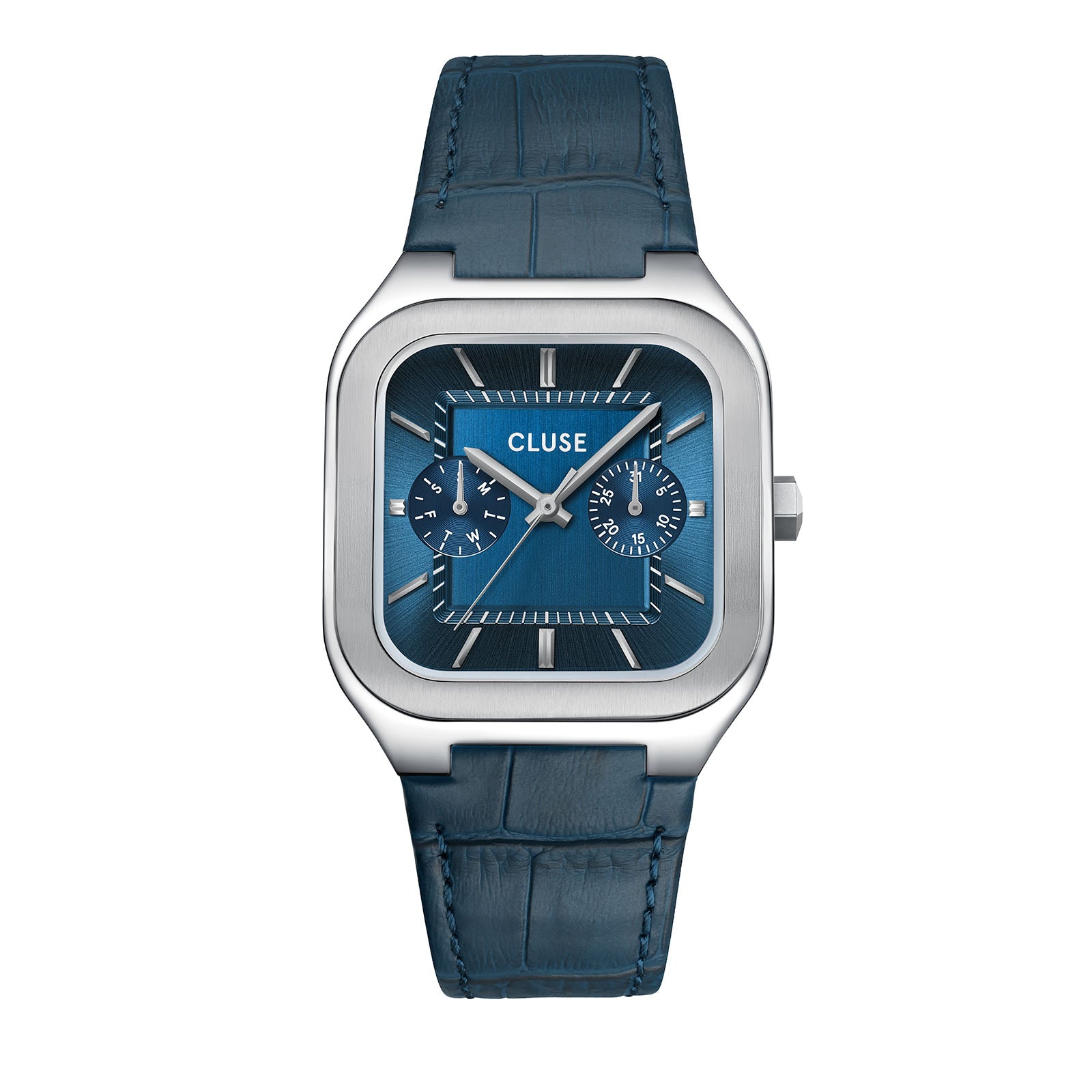 CLUSE Quadrus Multifunction watch, blue dial, blue leather strap CW26207