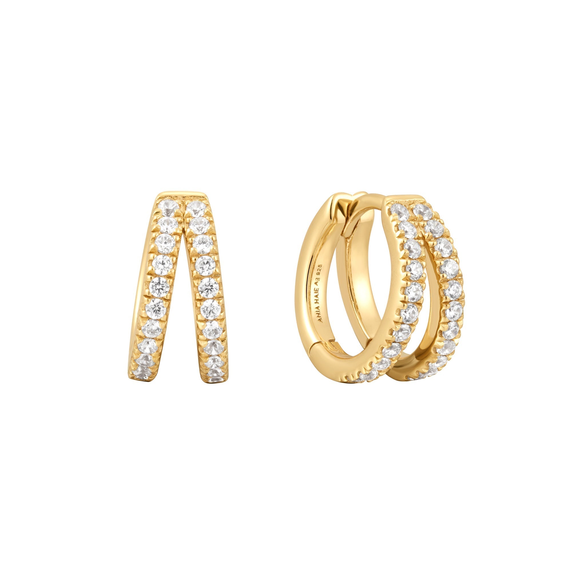 Ania Haie Gold Double Pavé Huggies Elegant Trendy Earrings for Women