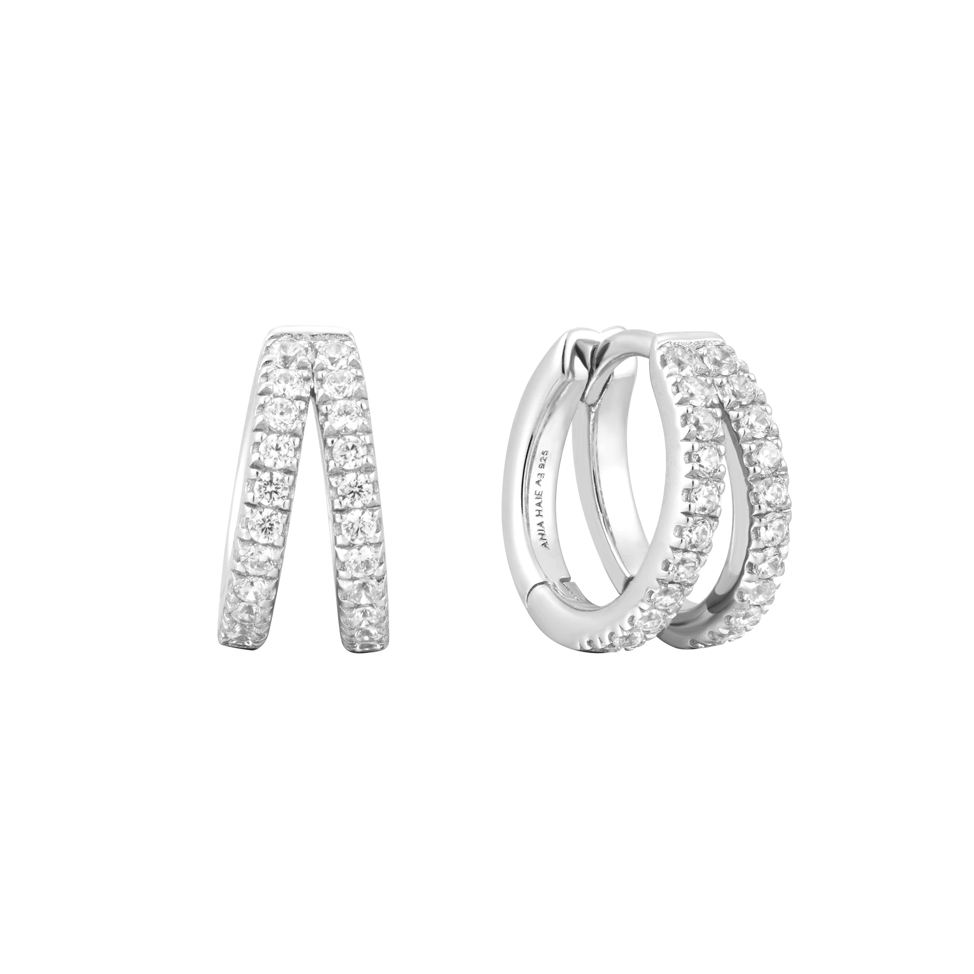 Ania Haie Silver Double Pavé Huggies Elegant Trendy Earrings