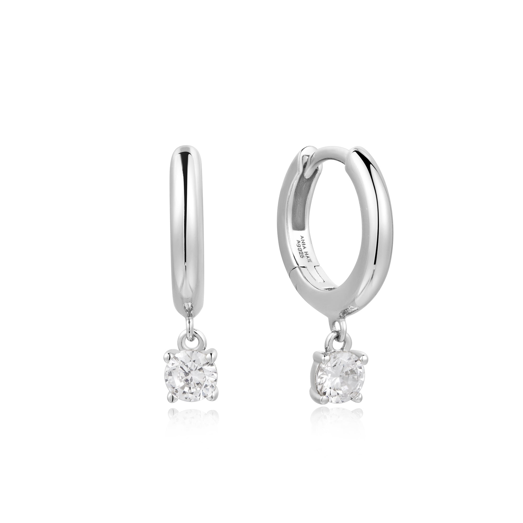 Ania Haie Silver Drop Huggie Earrings Elegant Cubic Zirconia Style