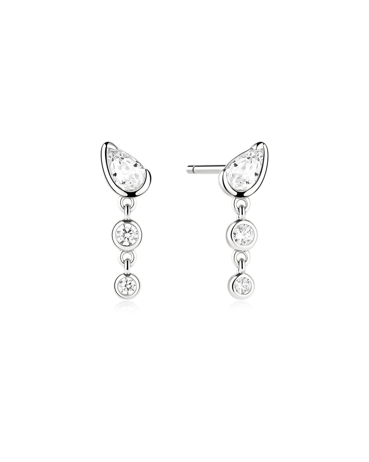 Ania Haie Silver Teardrop & Bezel Round Dangle Stud Earrings E076-03H E076-03H front packshot