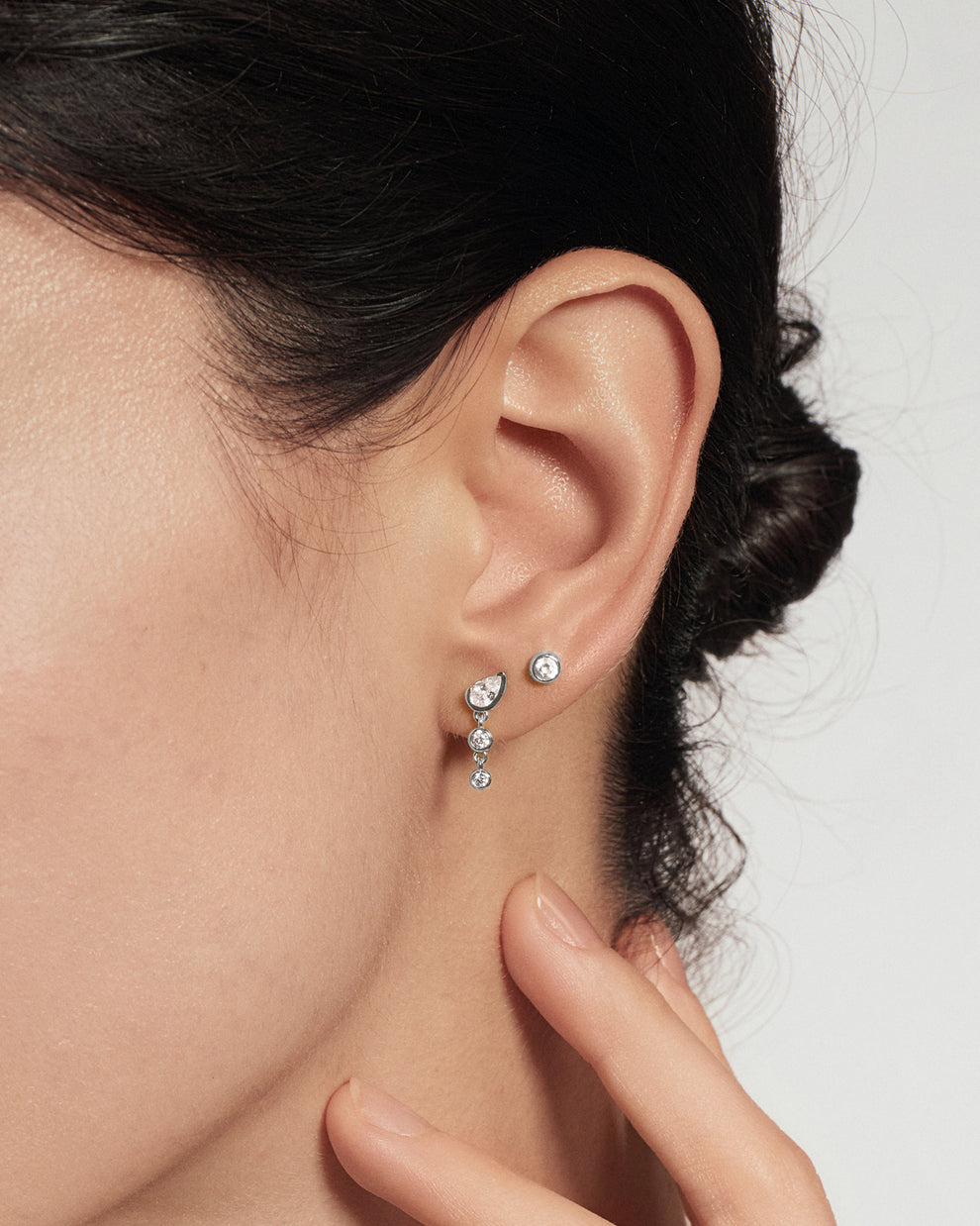 Ania Haie Silver Teardrop & Bezel Round Dangle Stud Earrings E076-03H E076-03H view 2