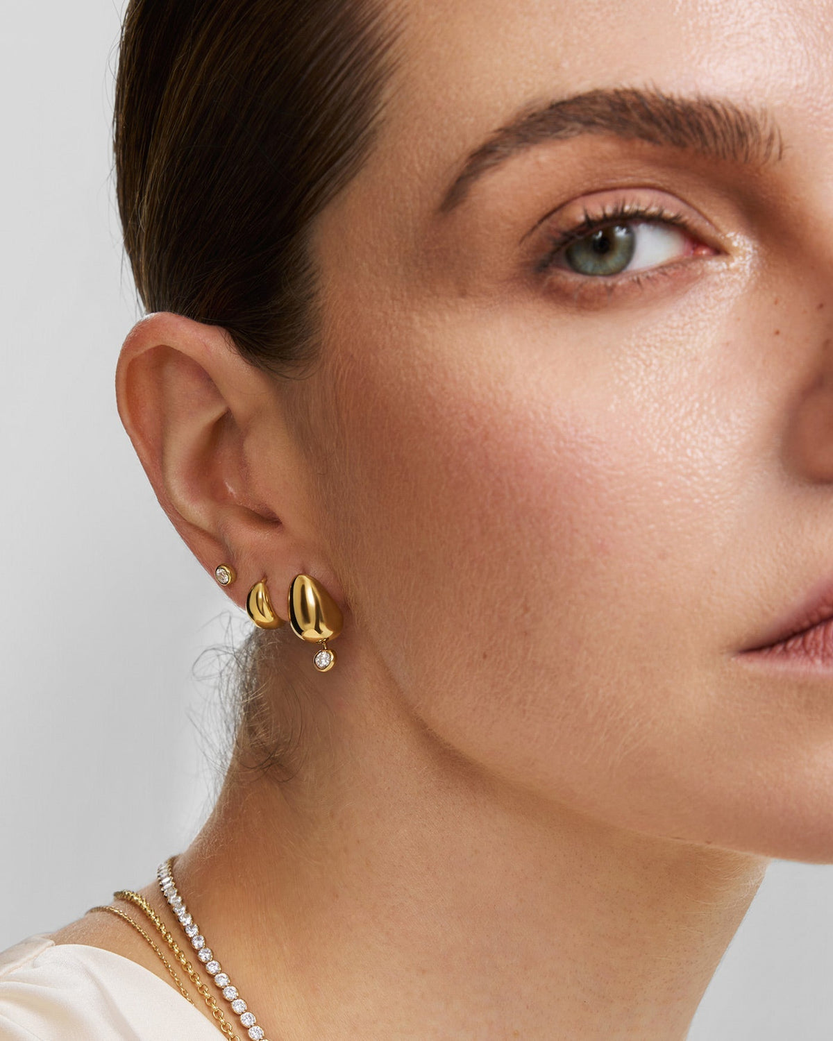 Ania Haie Gold Organic Dome Pebble with Bezel Dangle Stud Earrings E076-07G E076-07G view 2