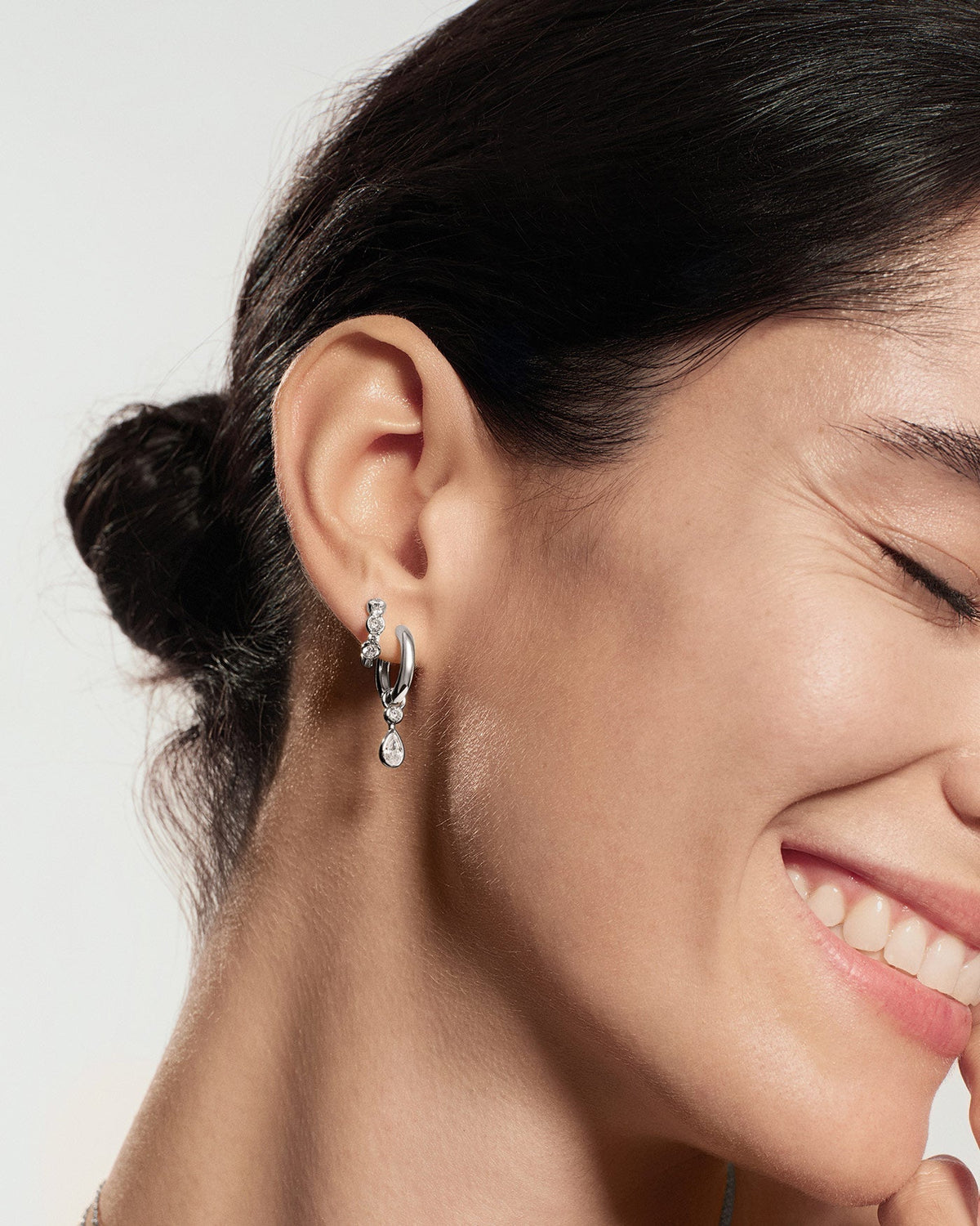 Ania Haie Silver Dangling Bezel Teardrop Huggie Hoop Earrings E076-14H E076-14H view 3
