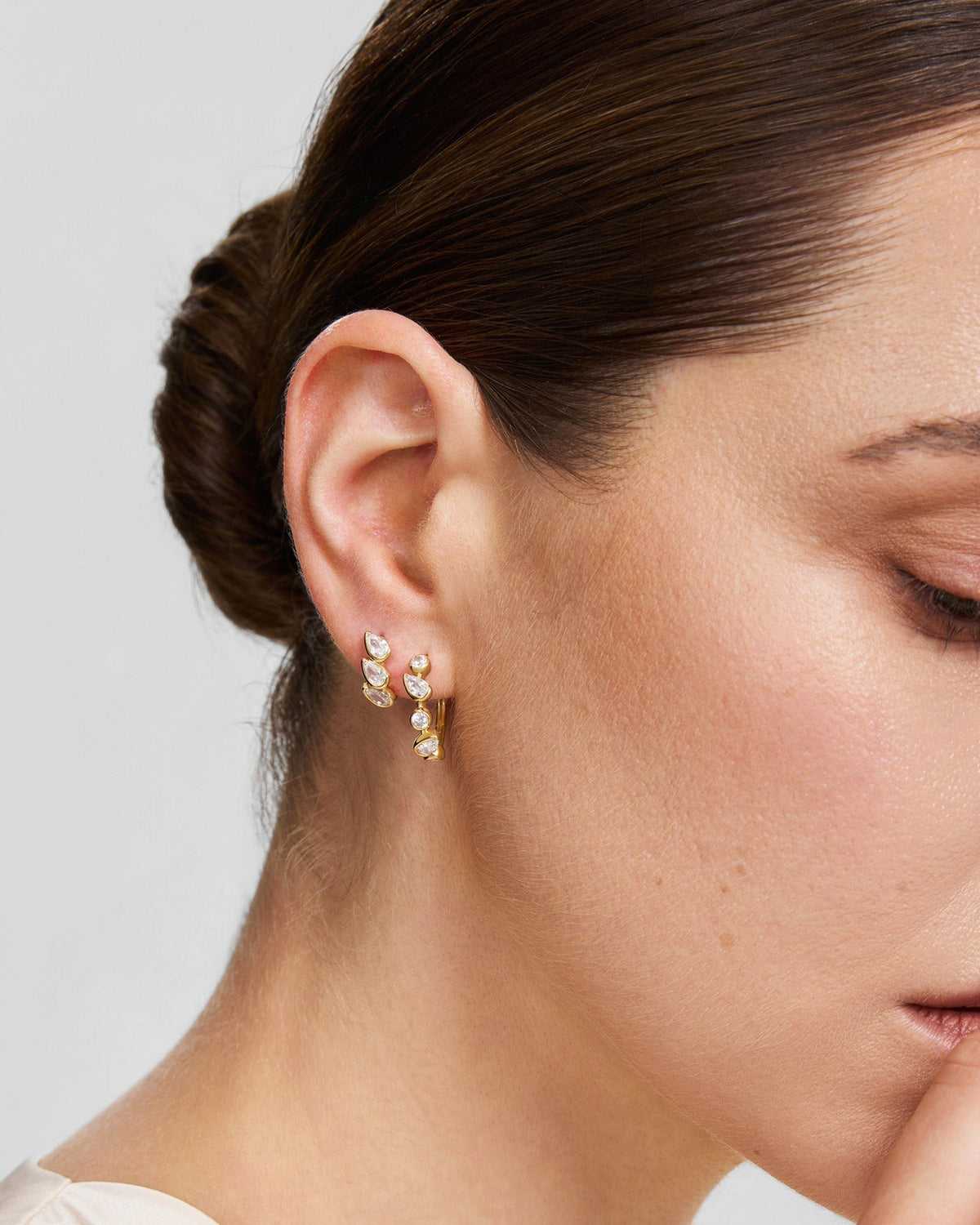 Ania Haie Gold Triple Half-Bezel Teardrop Huggie Hoop Earrings E076-12G E076-12G view 2