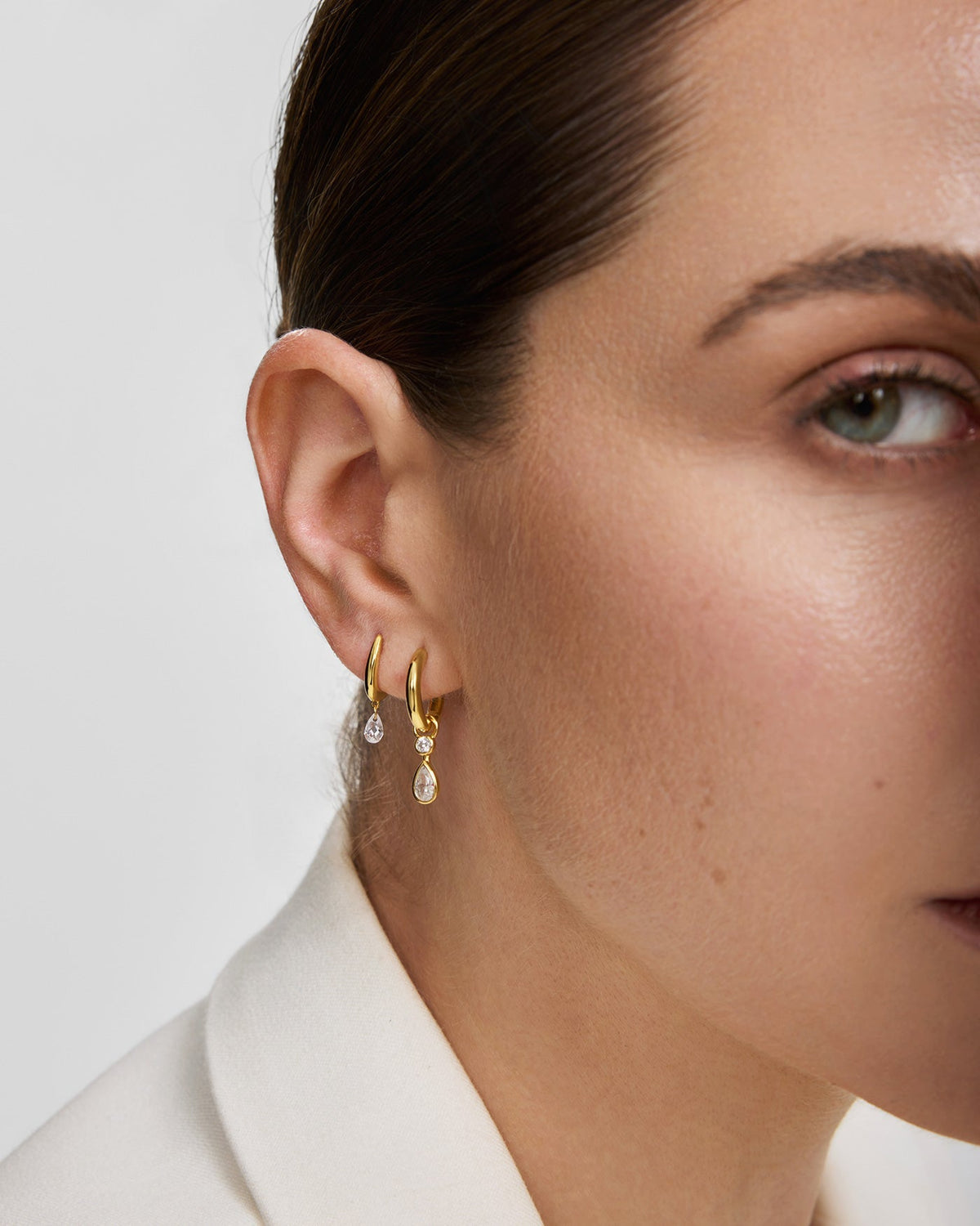 Ania Haie Gold Dangling Bezel Teardrop Huggie Hoop Earrings E076-14G E076-14G view 2