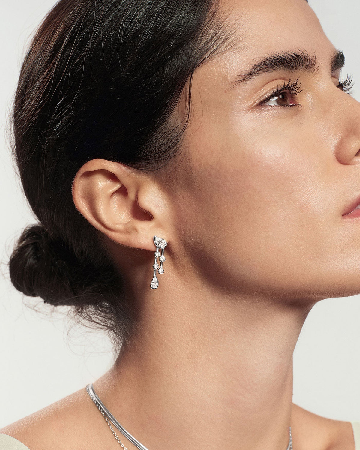 Ania Haie Silver Half-Bezel Teardrop Dual Drop Stud Earrings E076-19H E076-19H view 2