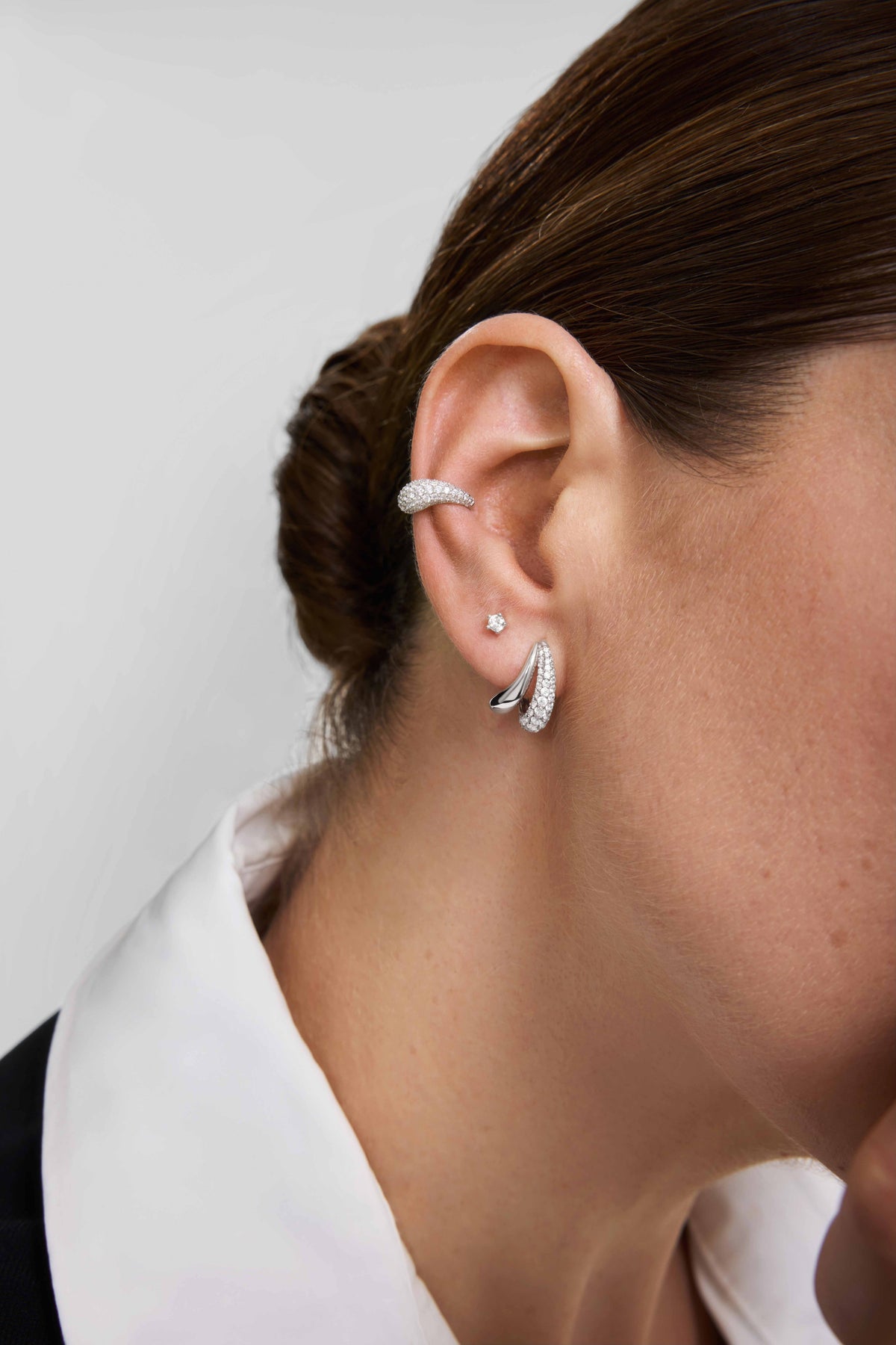 Ania Haie Silver Pave & Polished Teardrop Duet Stud Earrings E078-08H E078-08H view 3